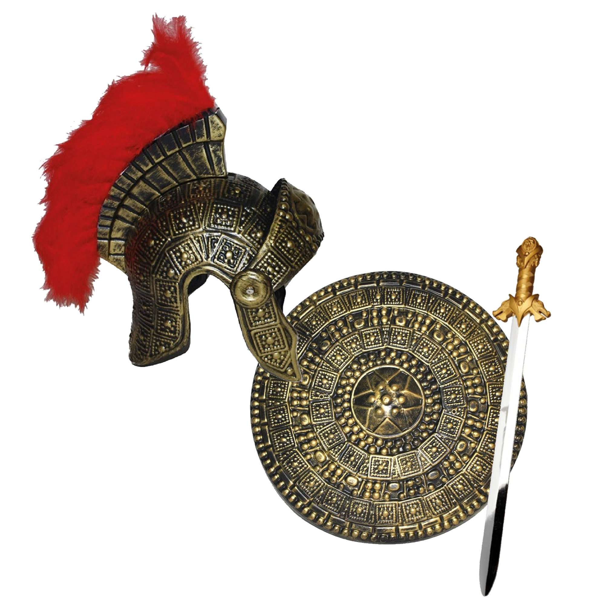 Romeinse ridder krijger verkleed set helm en wapens zwaard 64 cm voor volwassenen -