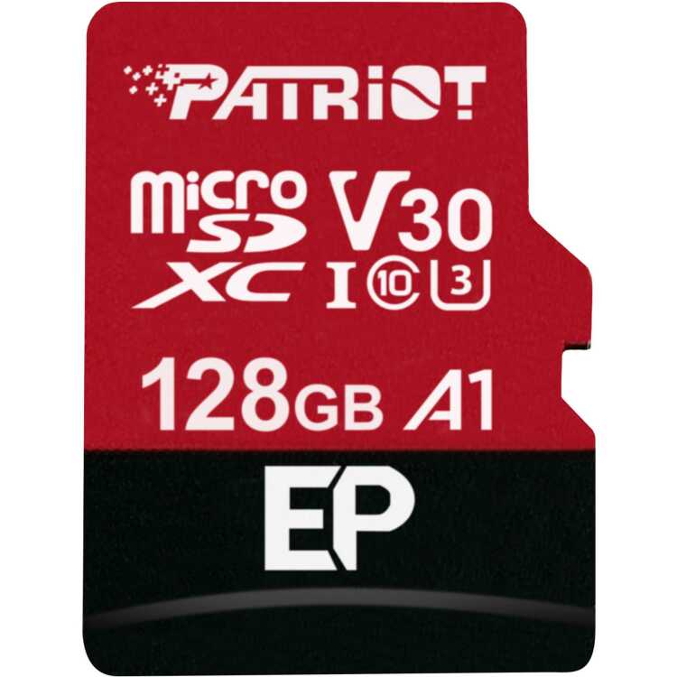 Patriot EP Series microSDXC 128 GB geheugenkaart UHS-I U3, Class 10, V30, A1, Incl. SD Adapter
