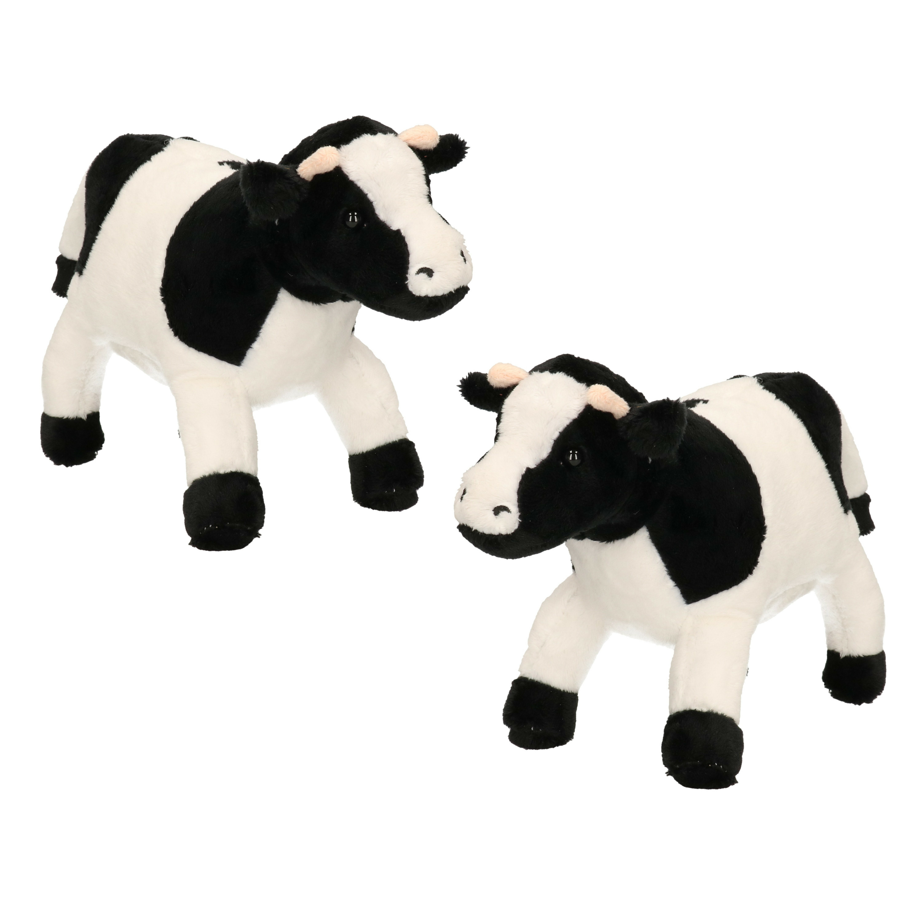 Cornelissen Pluche knuffel dier Koe - Set van 2x stuks - zwart/wit - 23 cm - Boerderij dieren -