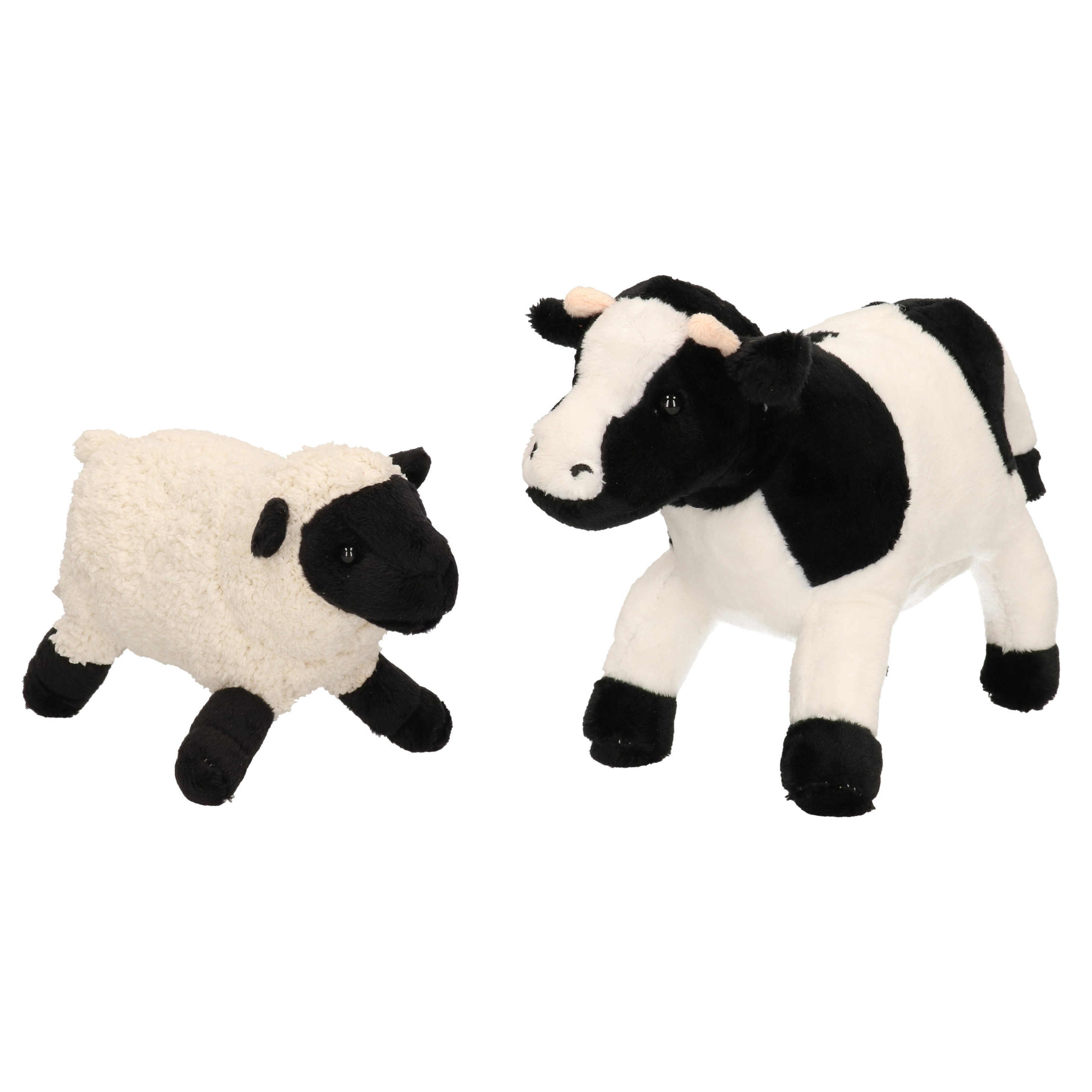 Pluche knuffel boerderijdieren set Koe en Schaap/lammetje van 22 cm -