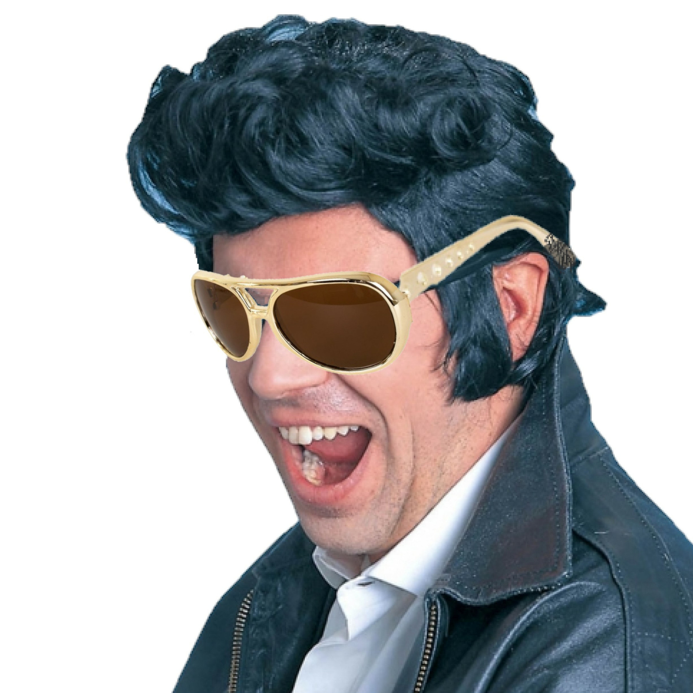 Elvis Rock an roll star verkleed set pruik zwart en bril voor heren -