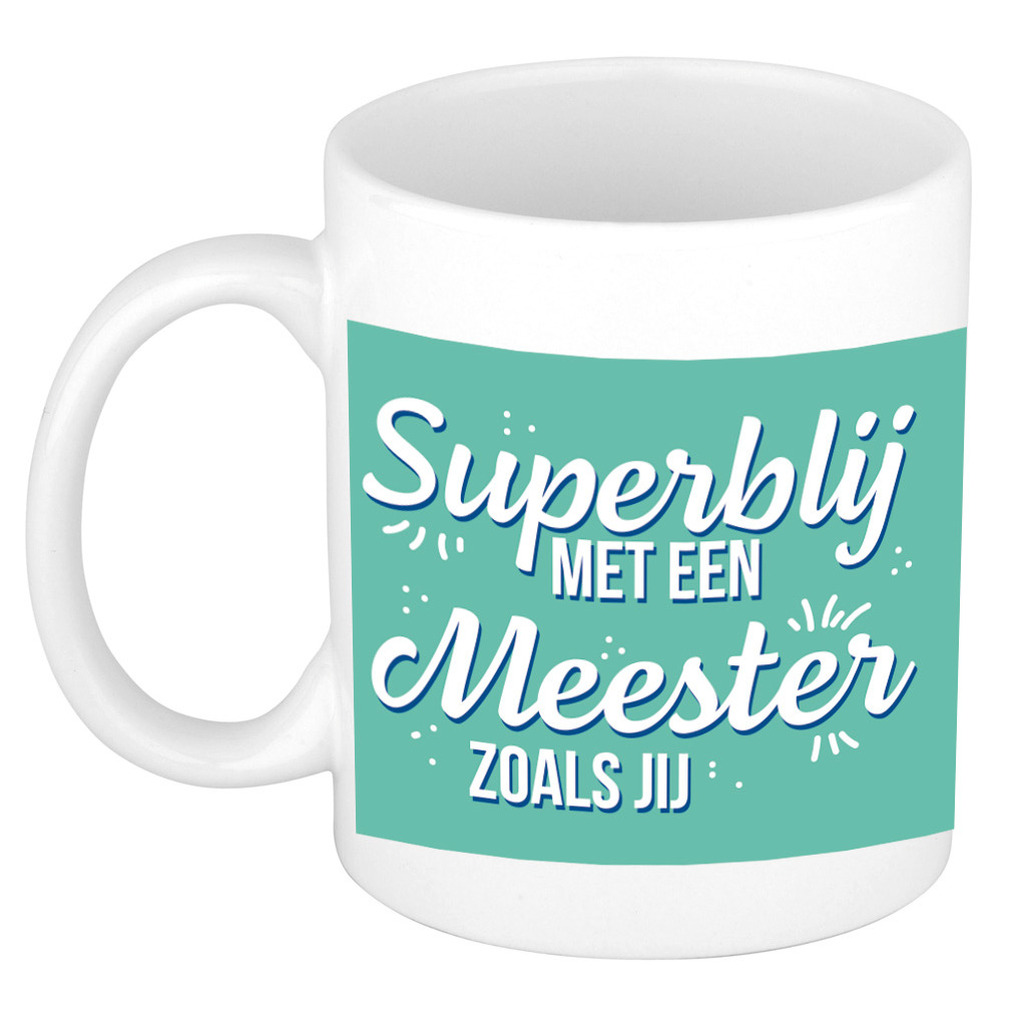 Superblij met een meester als jij cadeau mok/beker wit 300 ml -