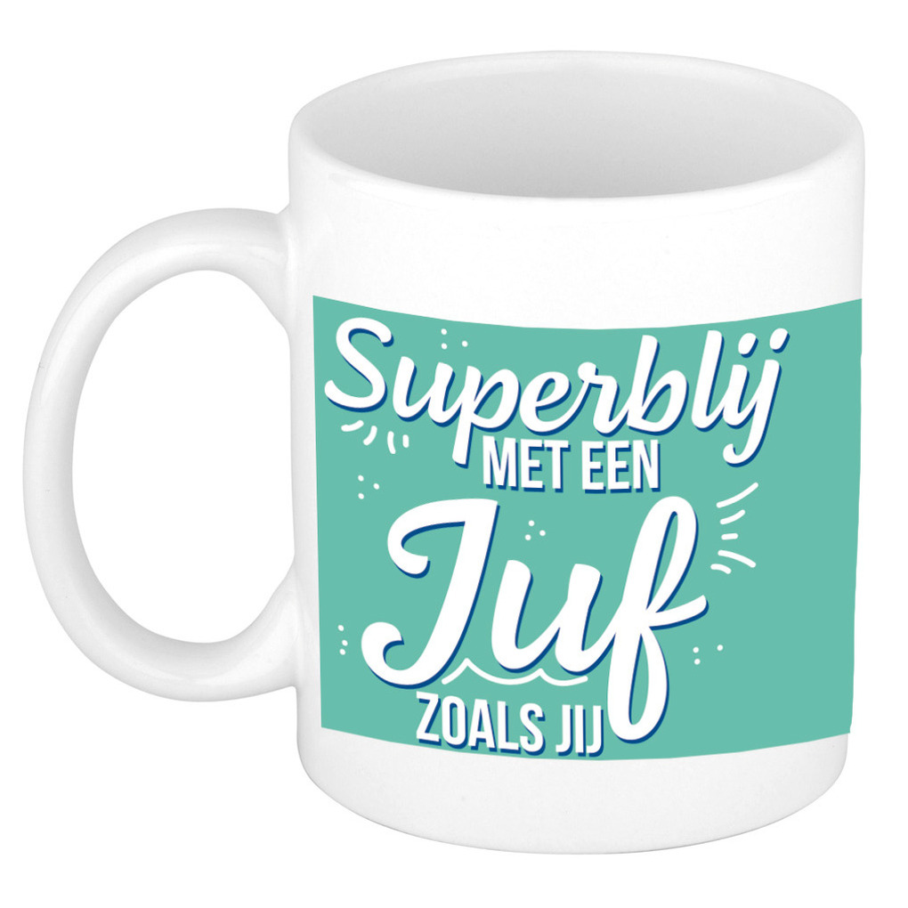 Superblij met een juf als jij cadeau mok/beker wit 300 ml -