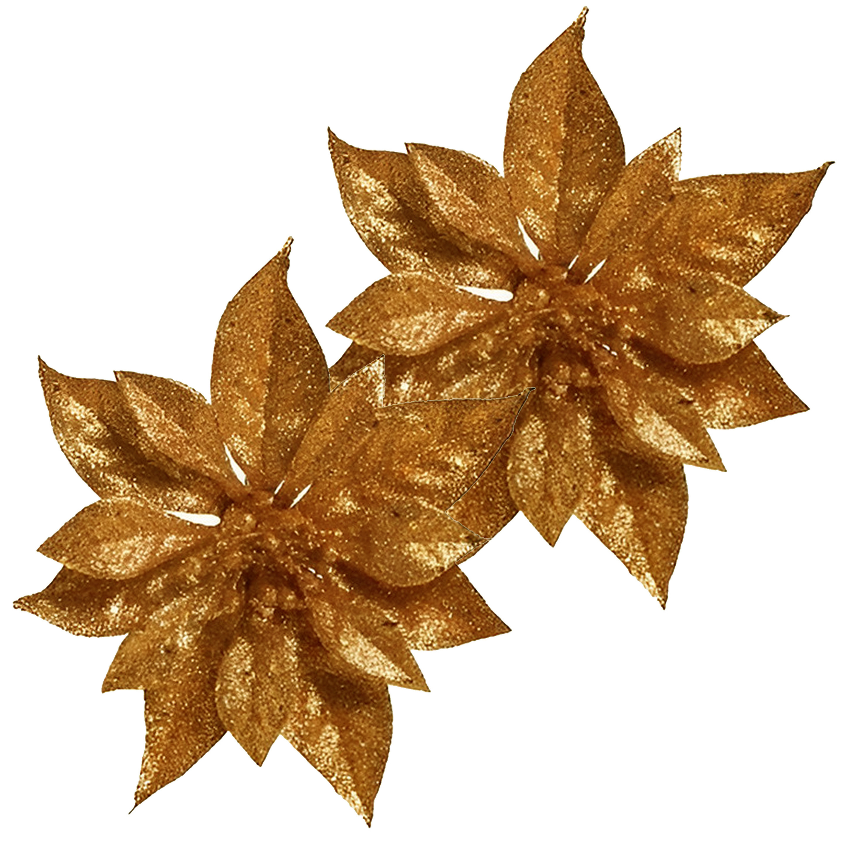 Kerst bloemen 2x stuks kunststof koper - op clip - 18 cm -