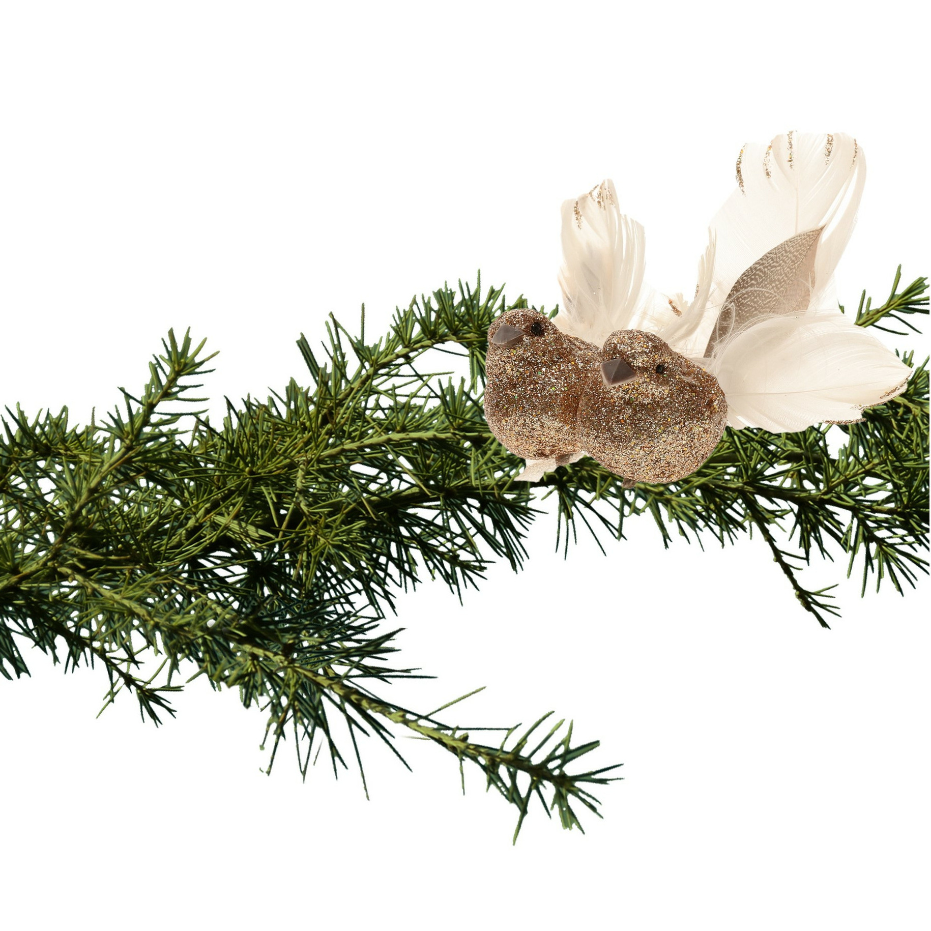 2x stuks kerstboom vogels op clip glitter champagne 11 cm -
