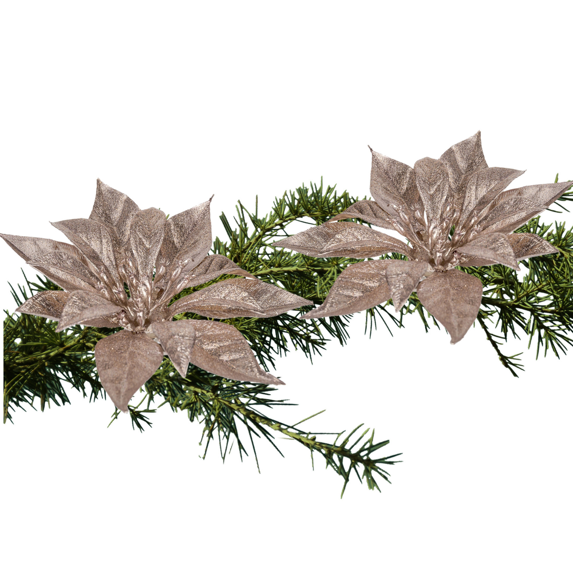 2x stuks kerstboom bloemen kerstster roze glitter op clip 18 cm -