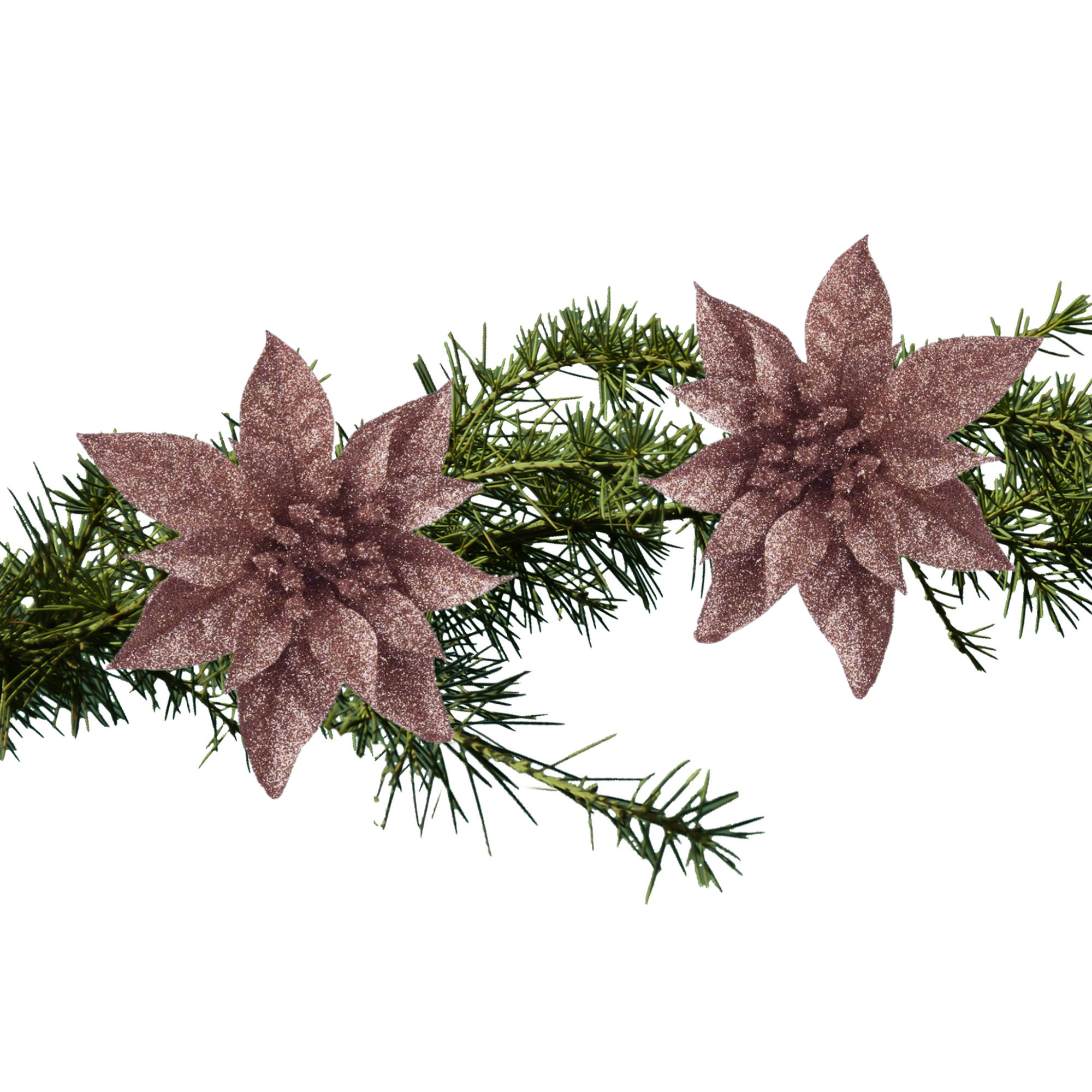 2x stuks kerstboomversiering op clip donker beige glitter bloem 15 cm -