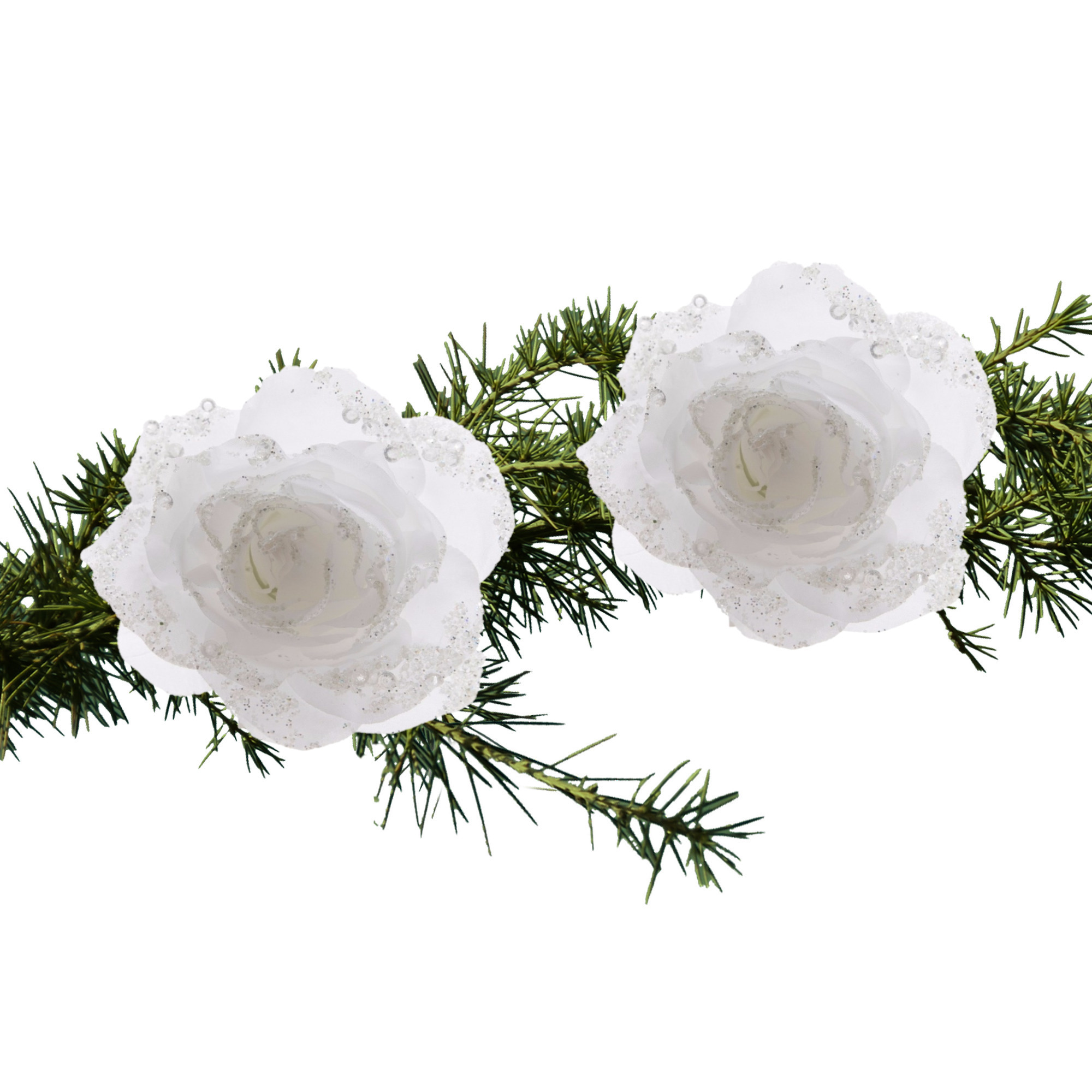 2x stuks kerstboom decoratie bloemen wit 14 cm -