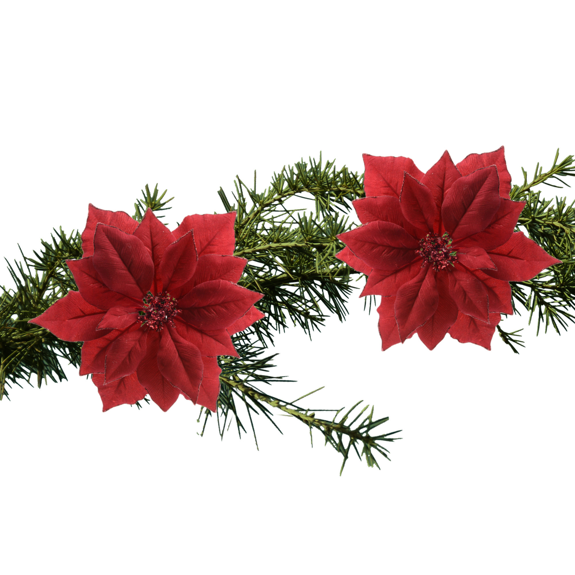 2x stuks kerstboom decoratie bloemen rood glitter op clip 24 cm -
