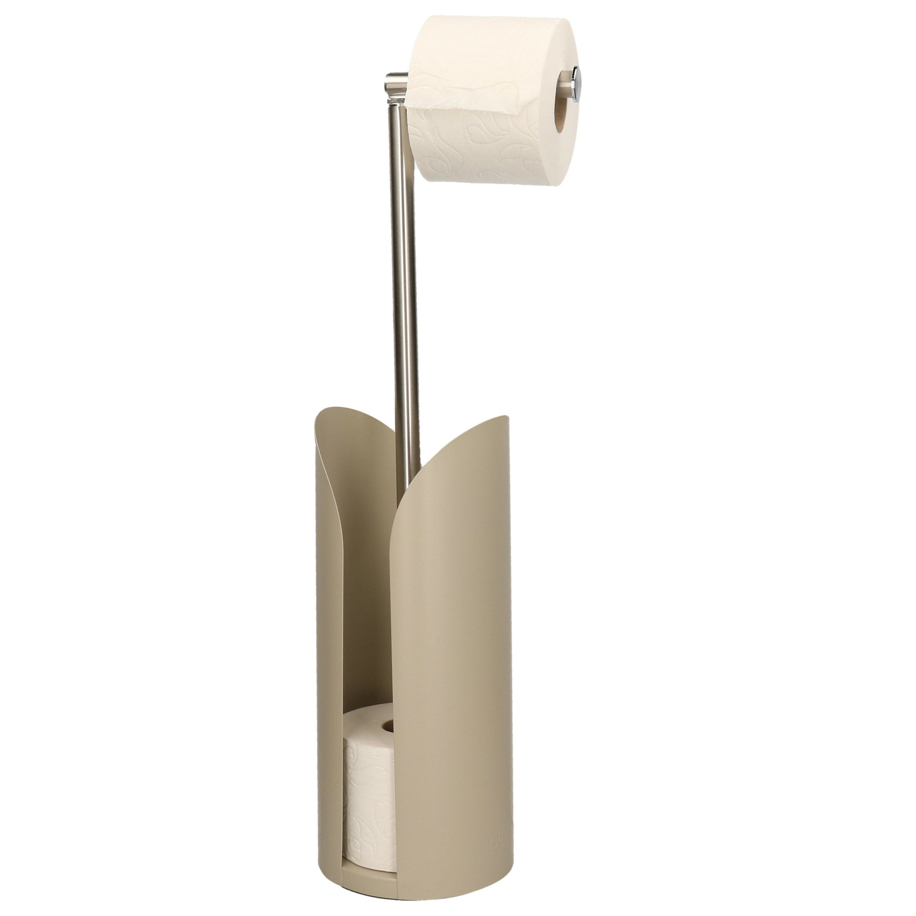 Staande wc/toiletrolhouder taupe met reservoir en flexibele stang 59 cm van metaal -