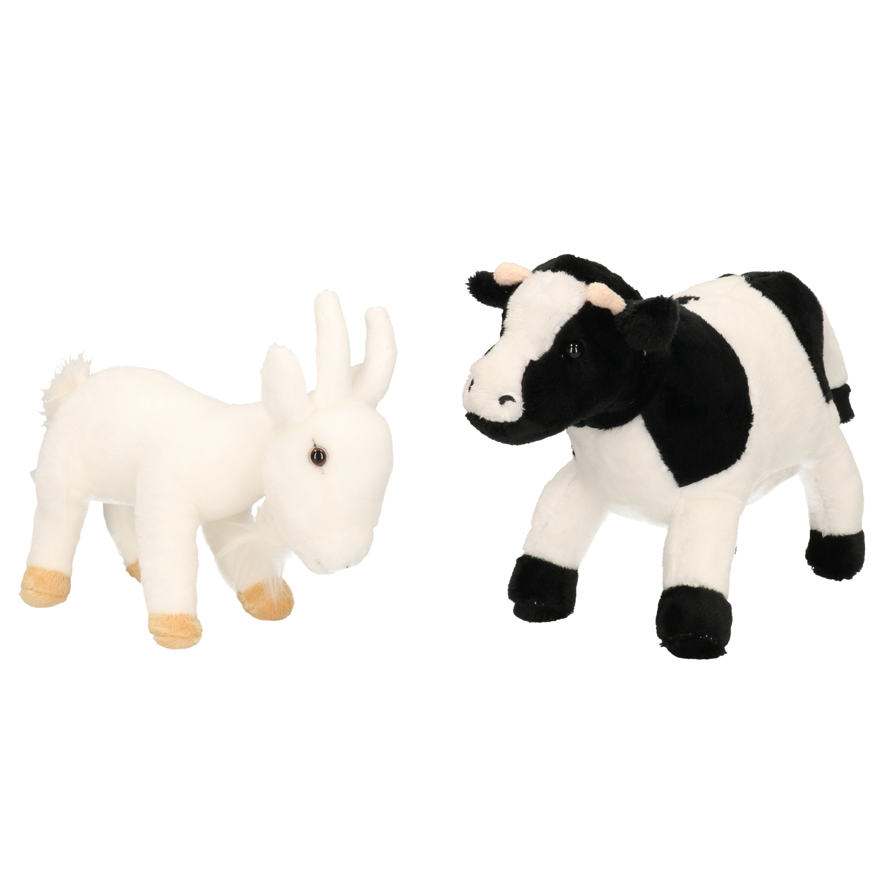 Pluche knuffel boerderijdieren set Koe en Geit van 22 cm -