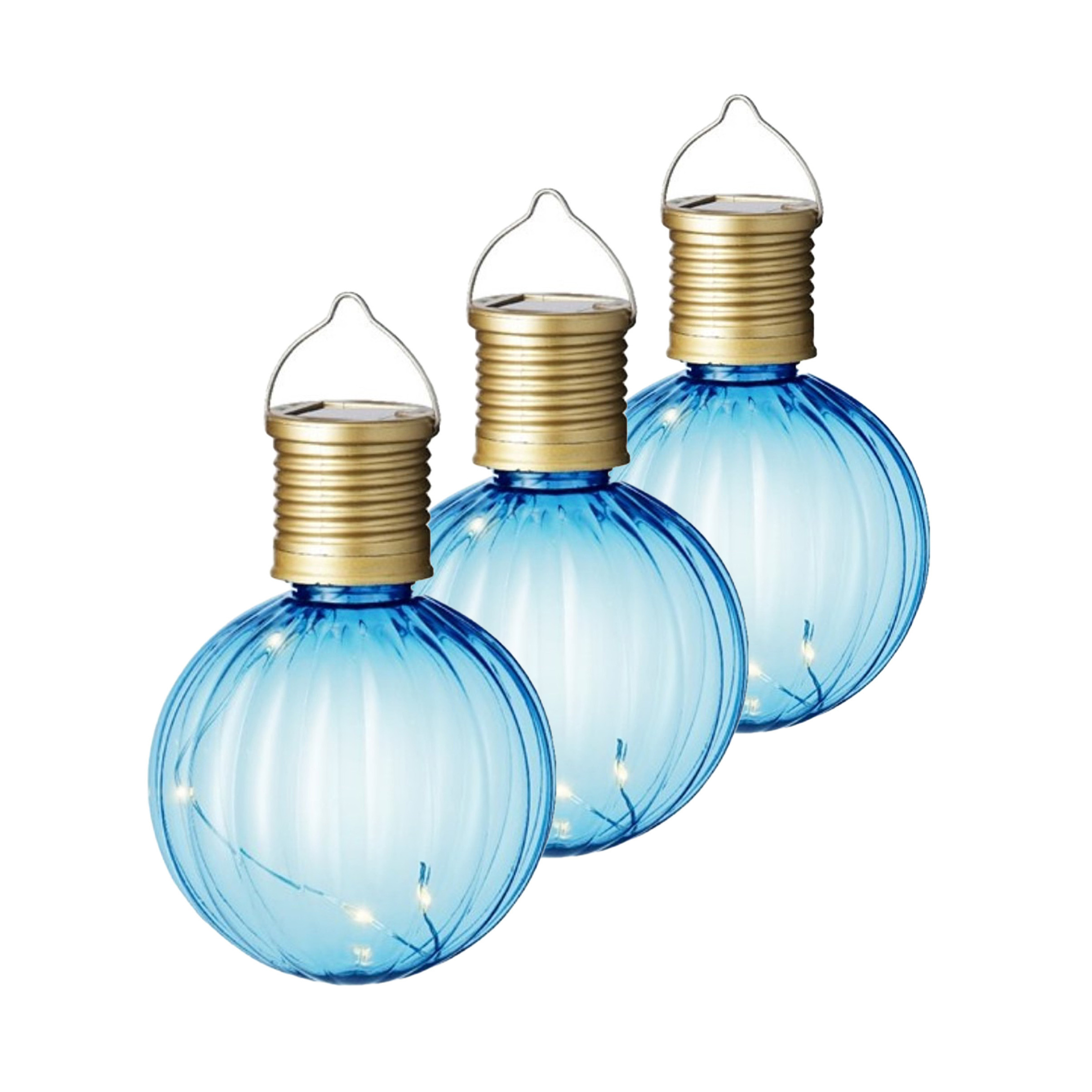 Lumineo tuin/buiten 10x stuks Led lampje/lampion solar verlichting blauw 11 x 8 cm -