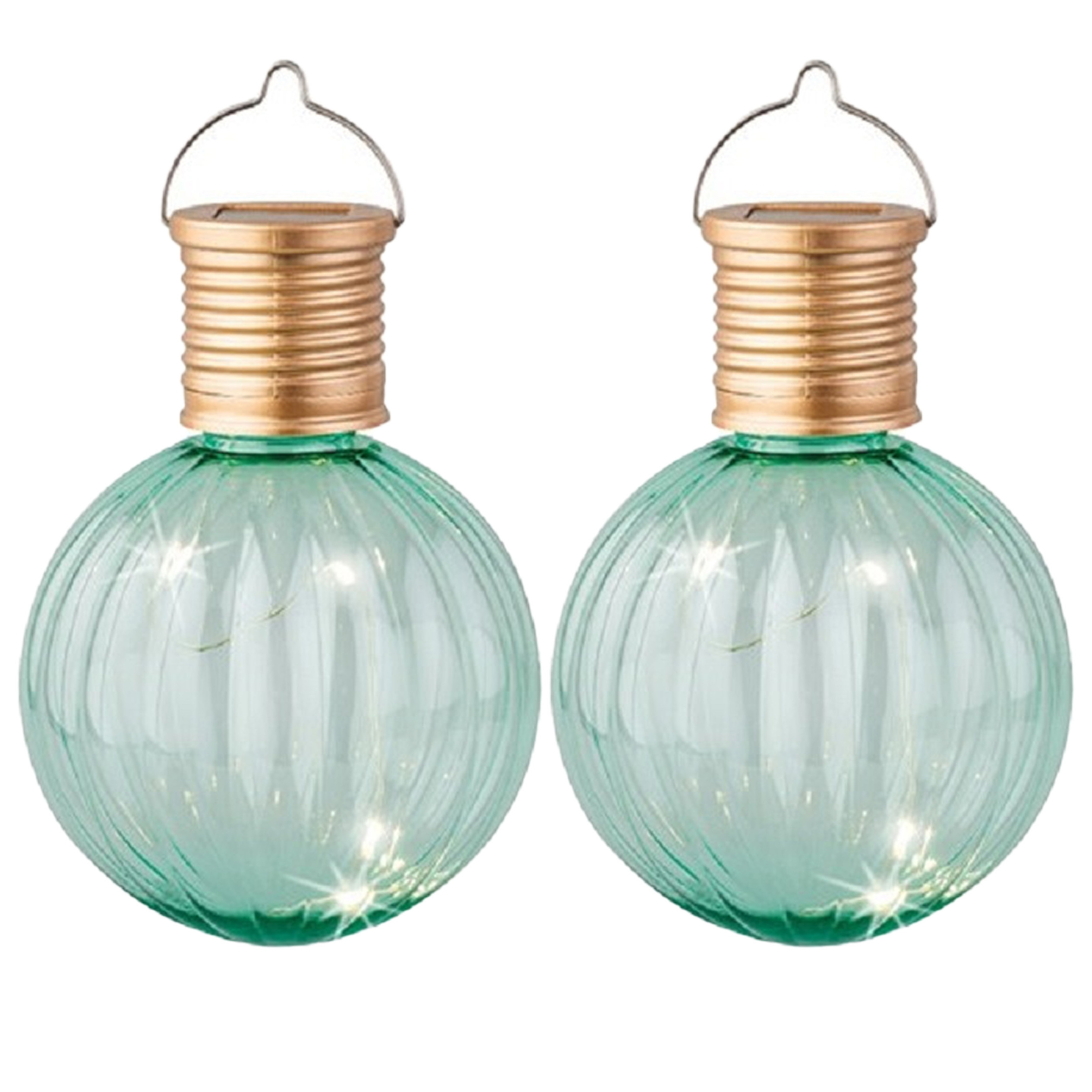 Lampion solar verlichting - 4x - turquoise - 11 cm - LED -
