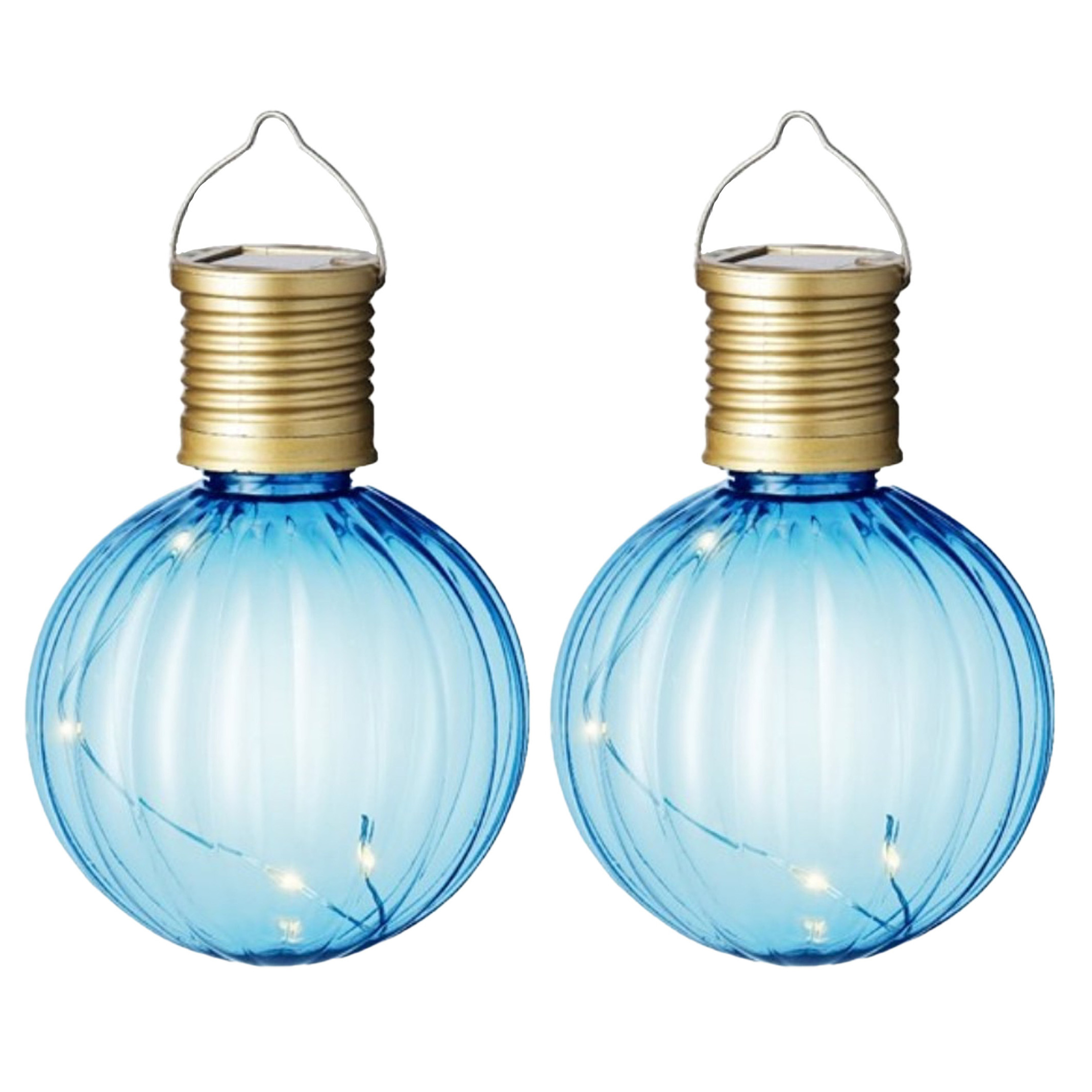 Lumineo tuin/buiten 4x stuks Led lampje/lampion solar verlichting blauw 11 x 8 cm -