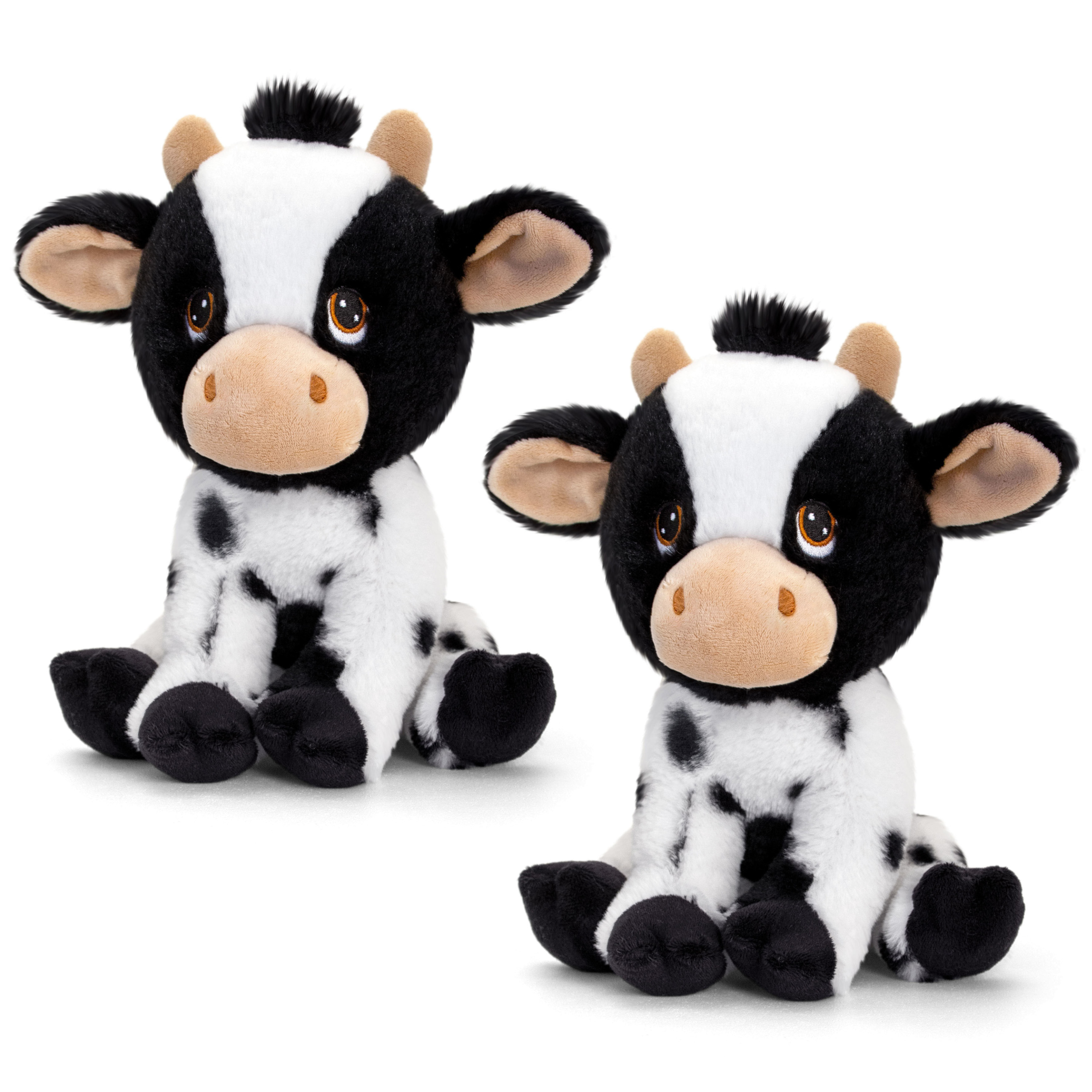 Voordeelset van 2x stuks Keel Toys knuffeldieren bonte koe van de boerderij 25 cm -