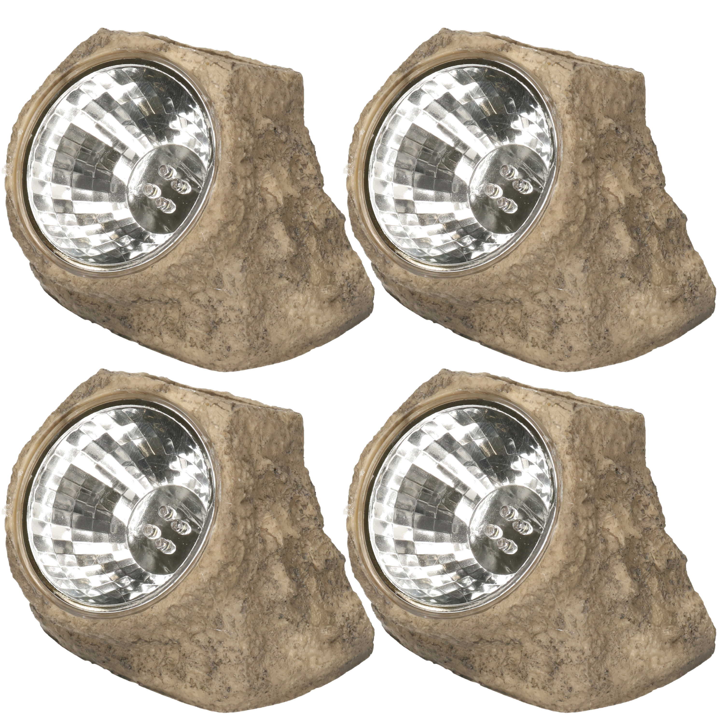 4x stuks tuinlampje Solar nepsteen lichtgrijs - LED licht tuin spotjes - lichtgevende stenen 11 x 12 -