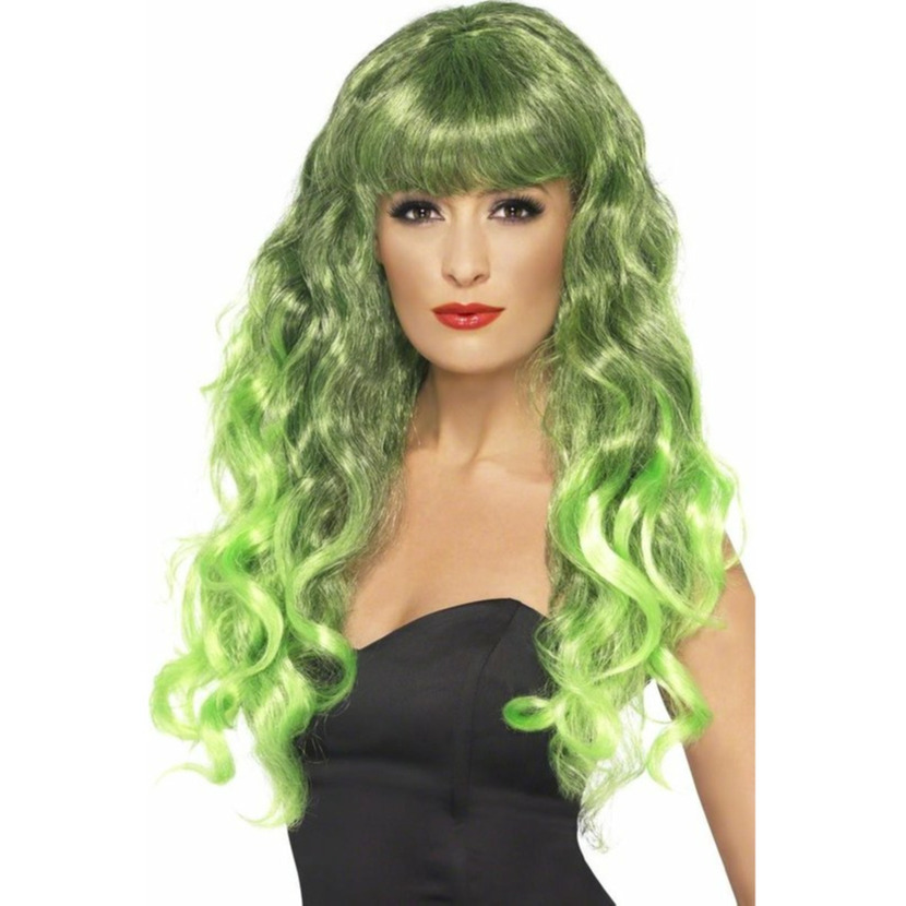 Smiffys carnaval verkleed heksen pruik voor dames groen krullen -
