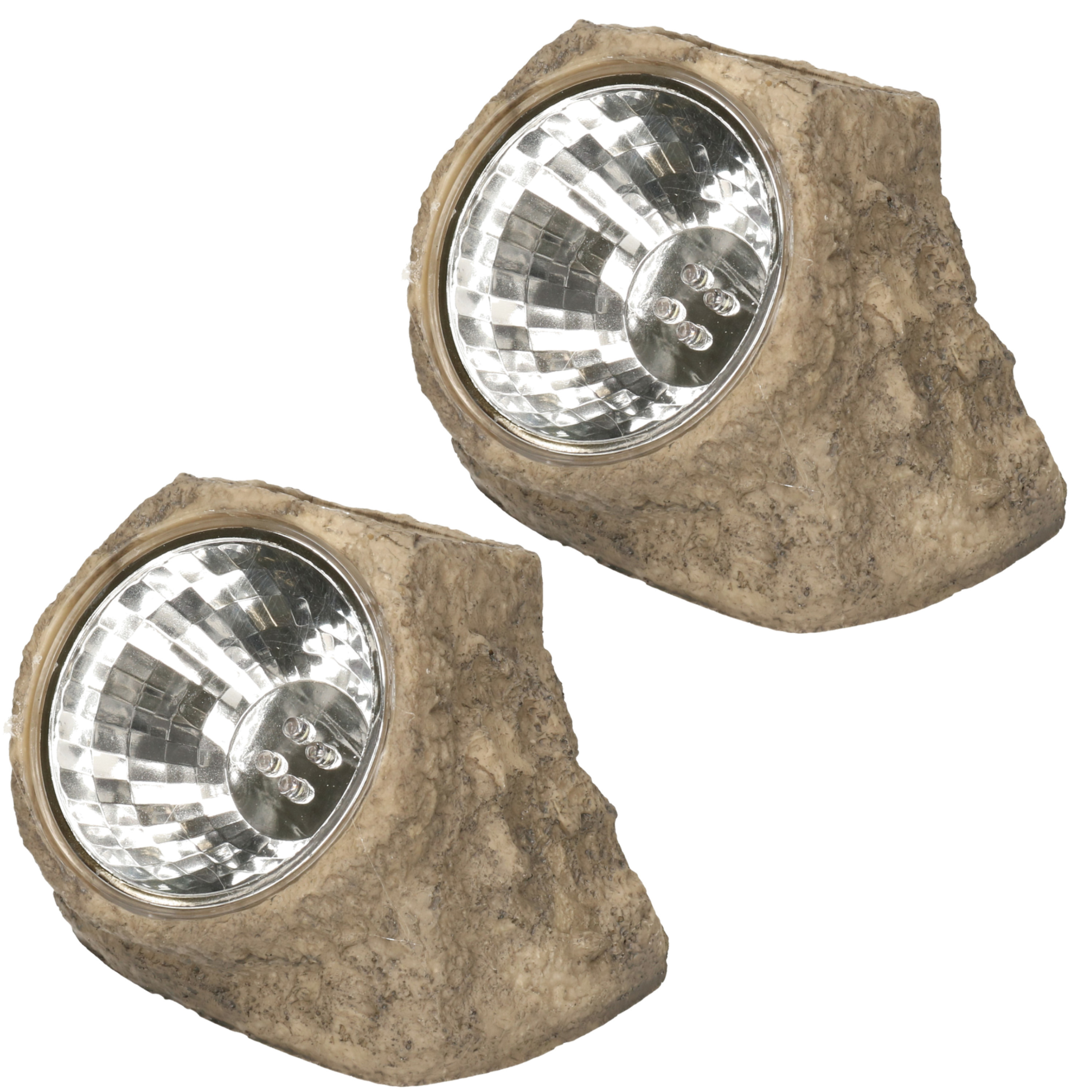 2x stuks tuinlampje Solar nepsteen lichtgrijs - LED licht tuin spotjes - lichtgevende stenen 11 x 12 -