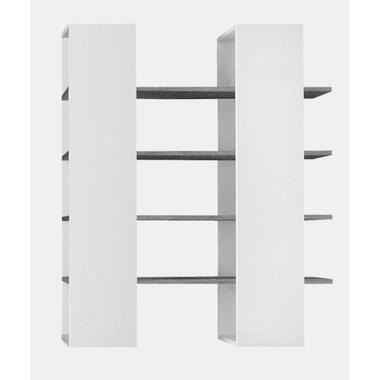 Boekenkast Mestre - groot - hoogglans wit/grijs - 161x132x36 cm - Leen Bakker