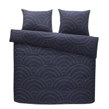 Comfort dekbedovertrek Sendai grafisch - blauw/caramel - 240x200/220 cm - Leen Bakker