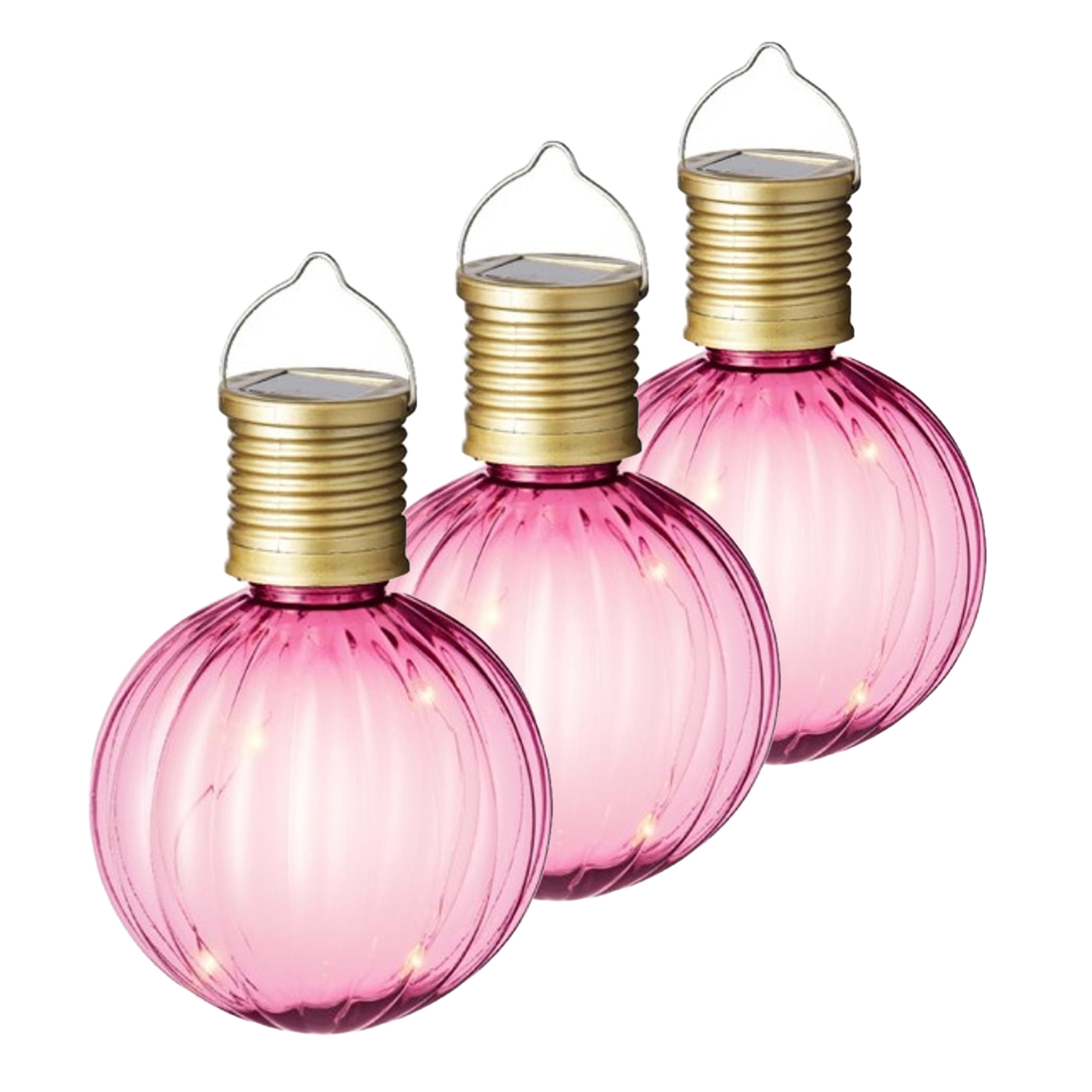 Lumineo tuin/buiten 6x stuks Led lampje/lampion solar verlichting roze 11 x 8 cm -
