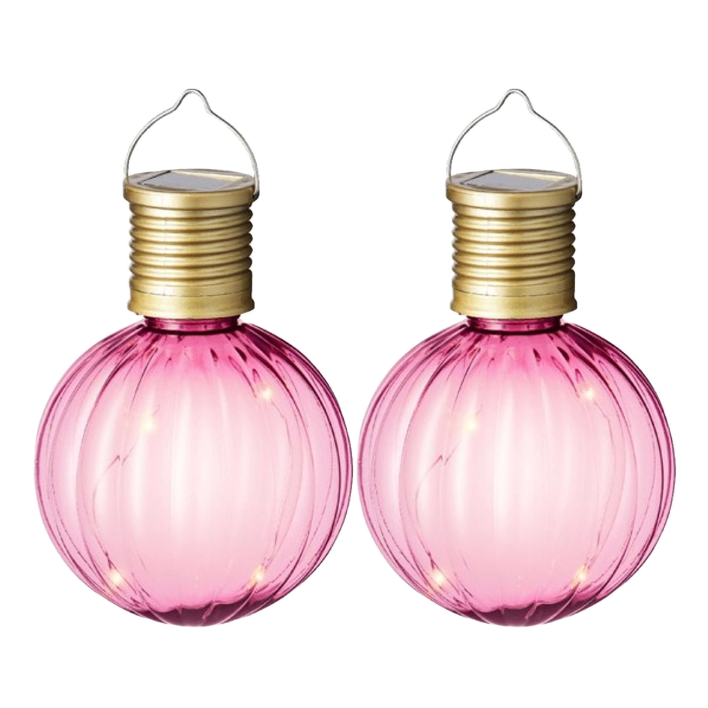Lumineo tuin/buiten 8x stuks Led lampje/lampion solar verlichting roze 11 x 8 cm -