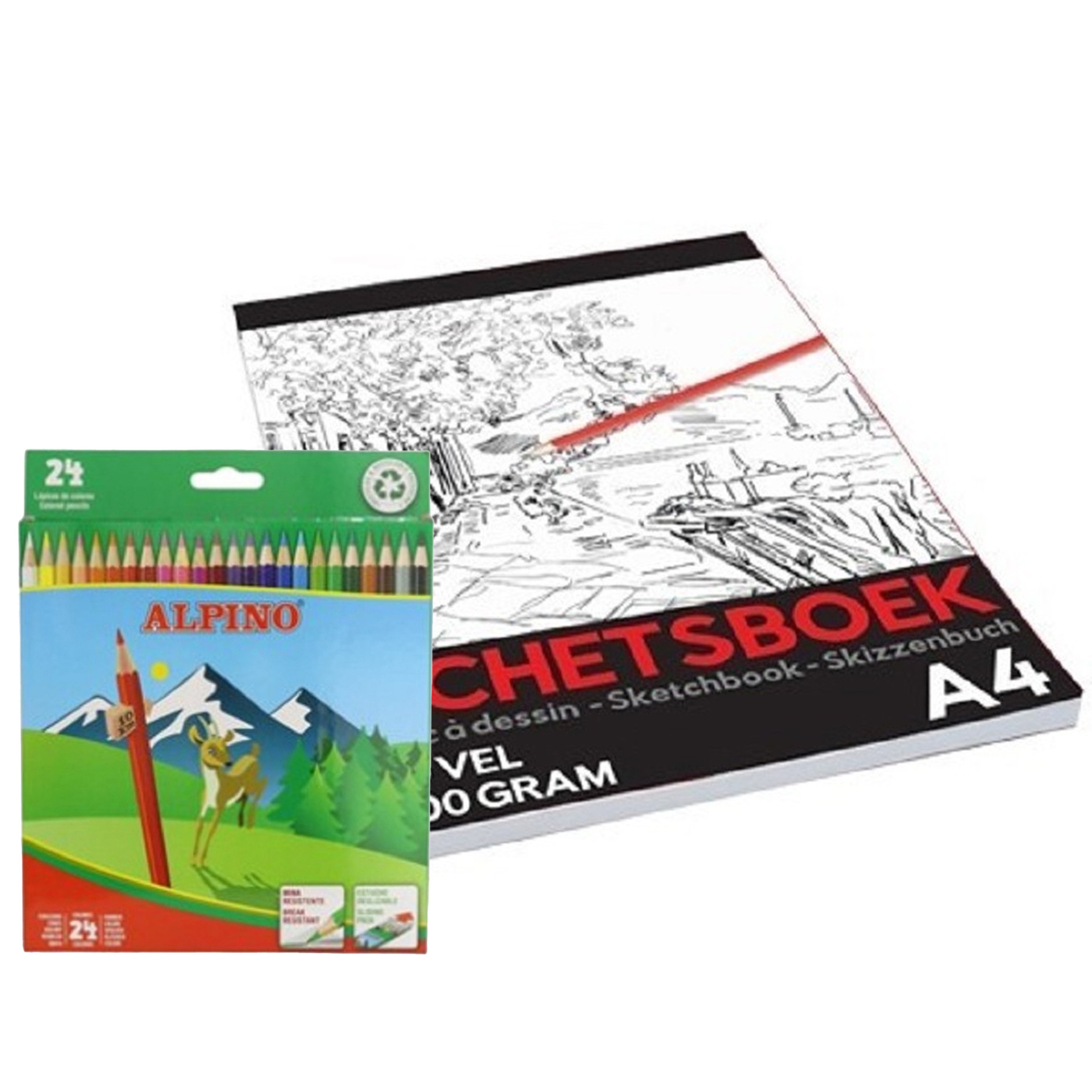 24-delige teken Alpino potloden set met A4 schetsboek 50 vellen -