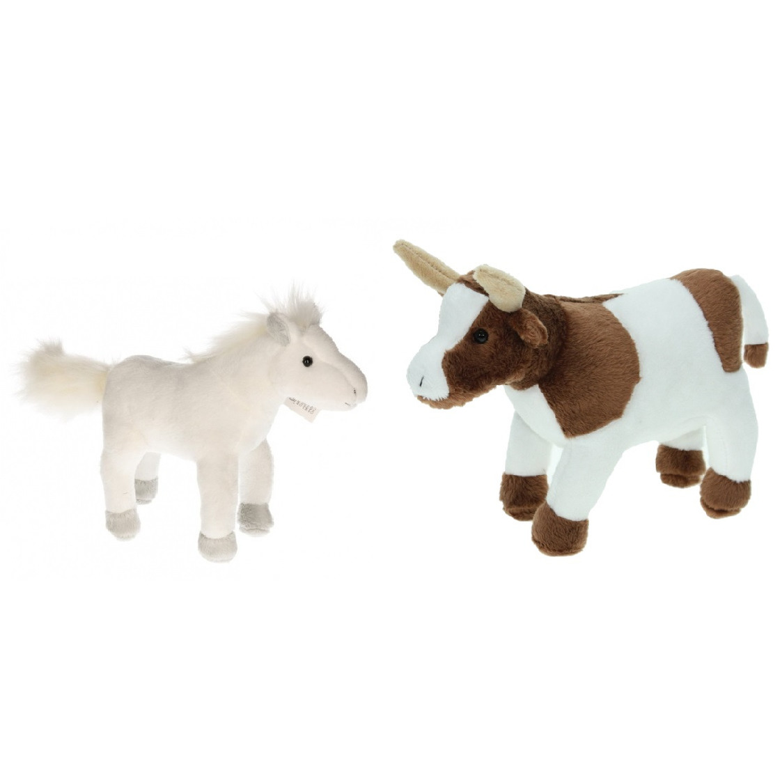 Pluche knuffel boerderijdieren set Koe en Paard van 20 cm -