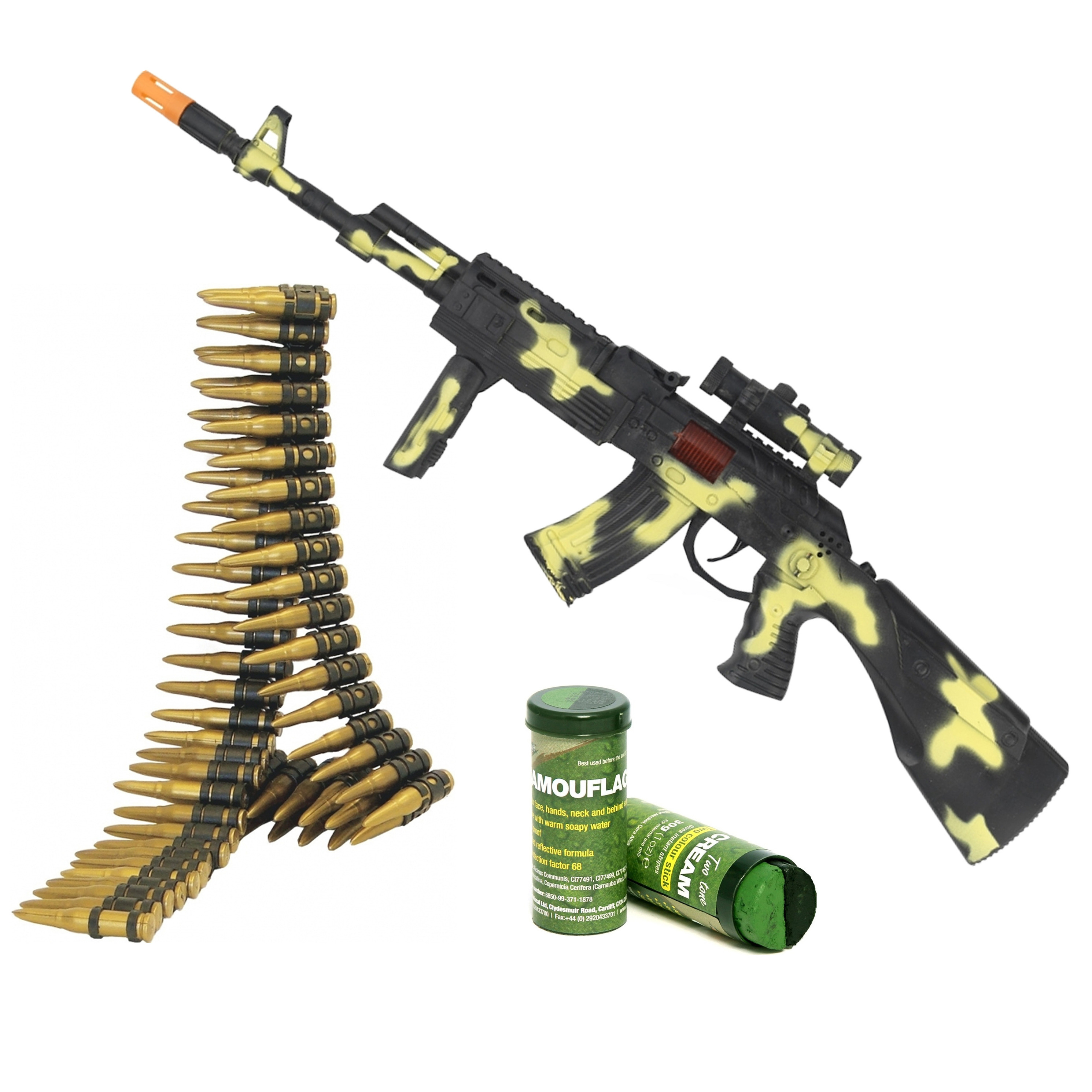 Soldaten/Militairen camouflage geweer 59 cm met kogels riem -