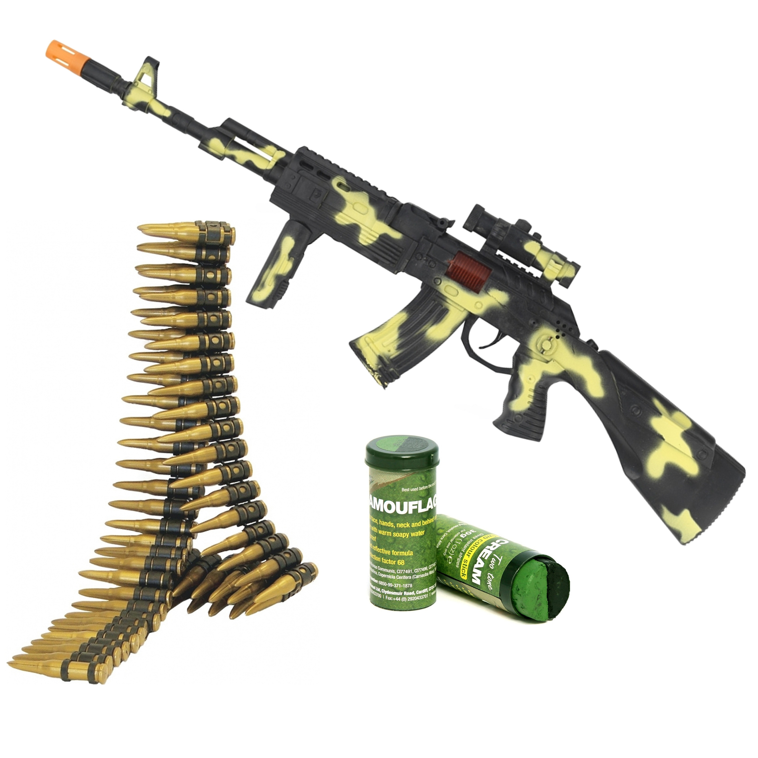 Soldaten/militairen camouflage geweer 59 cm met kogelriem en camouflage schminkstif volwassenent -