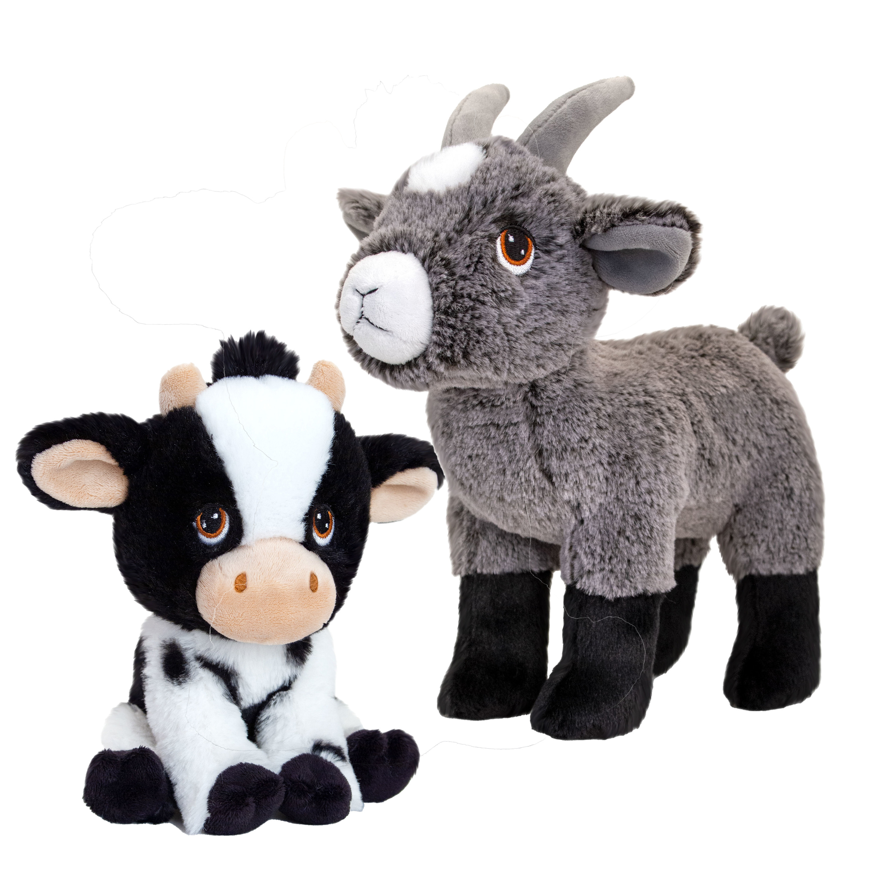 Pluche knuffel boerderijdieren voordeelset koe en geit van 19 cm -