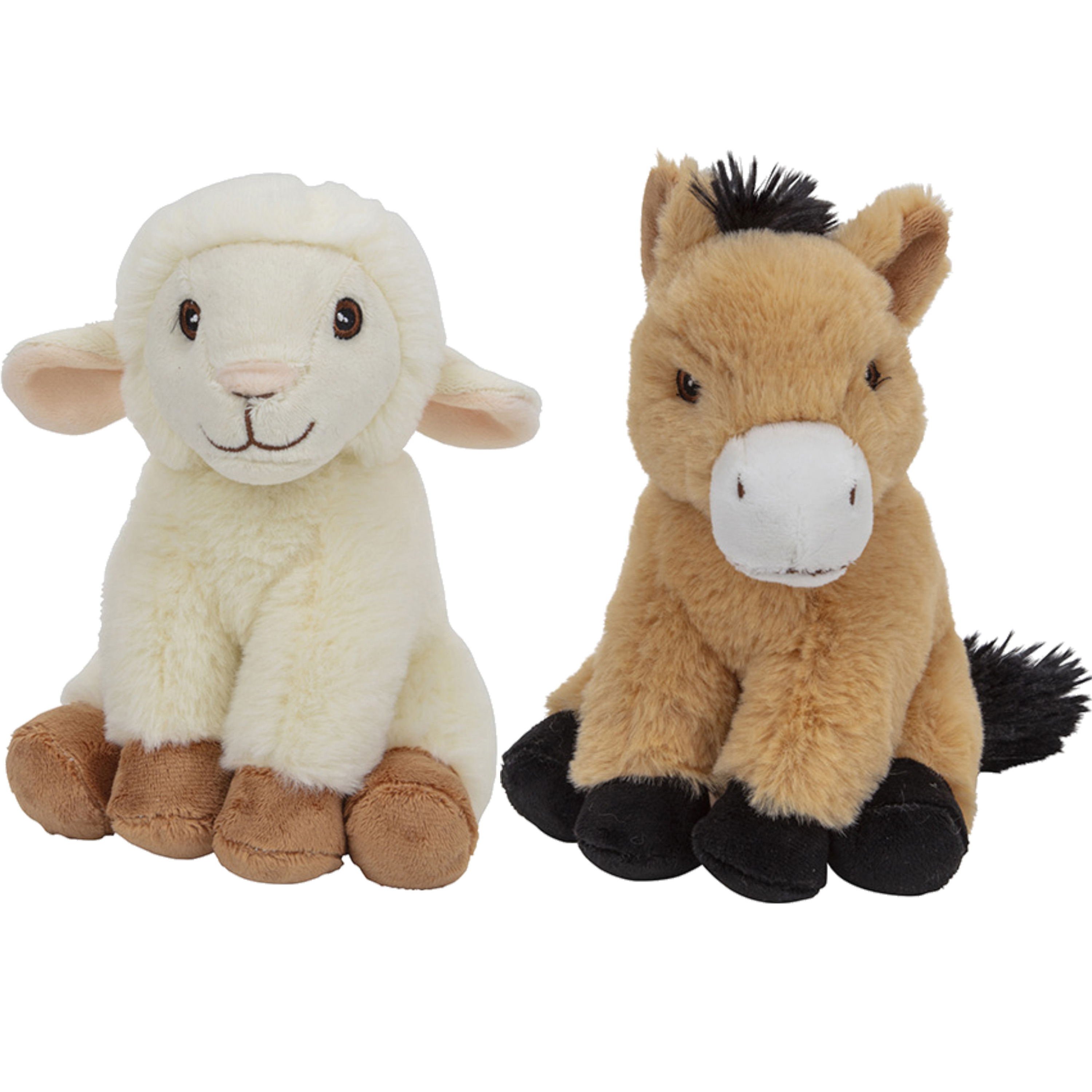Pluche boerderijdieren knuffels Schaap en Paard setje van 17.5 en 17 cm -
