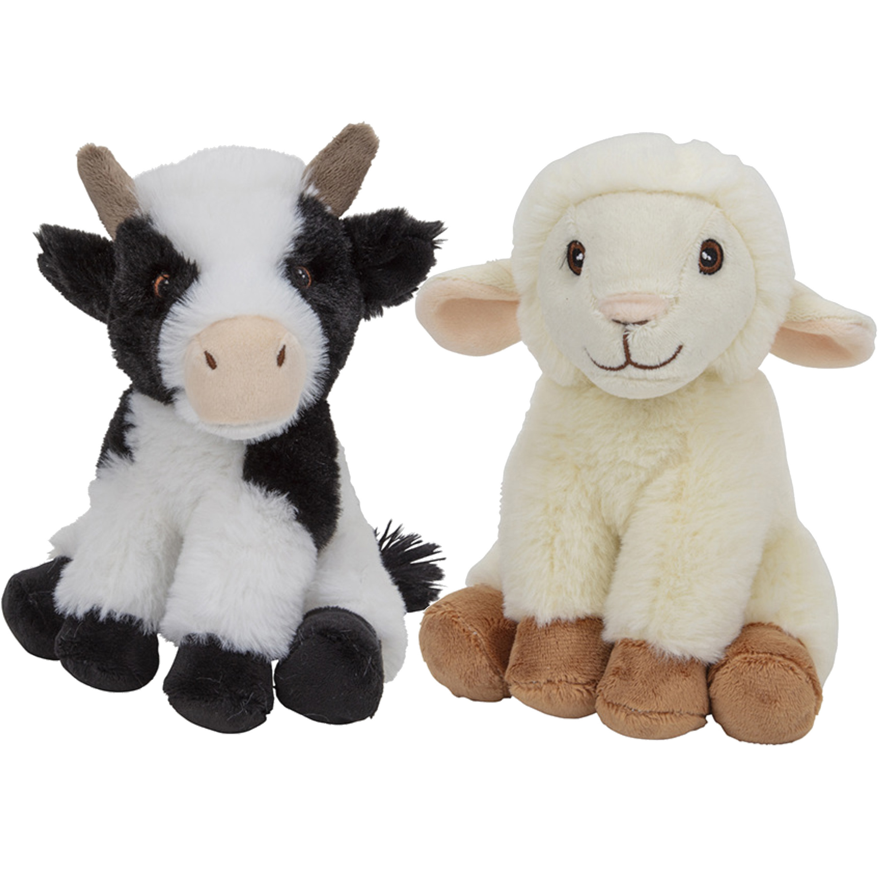 Pluche boerderijdieren knuffels Koe en Schaap setje van 19 en 17 cm -