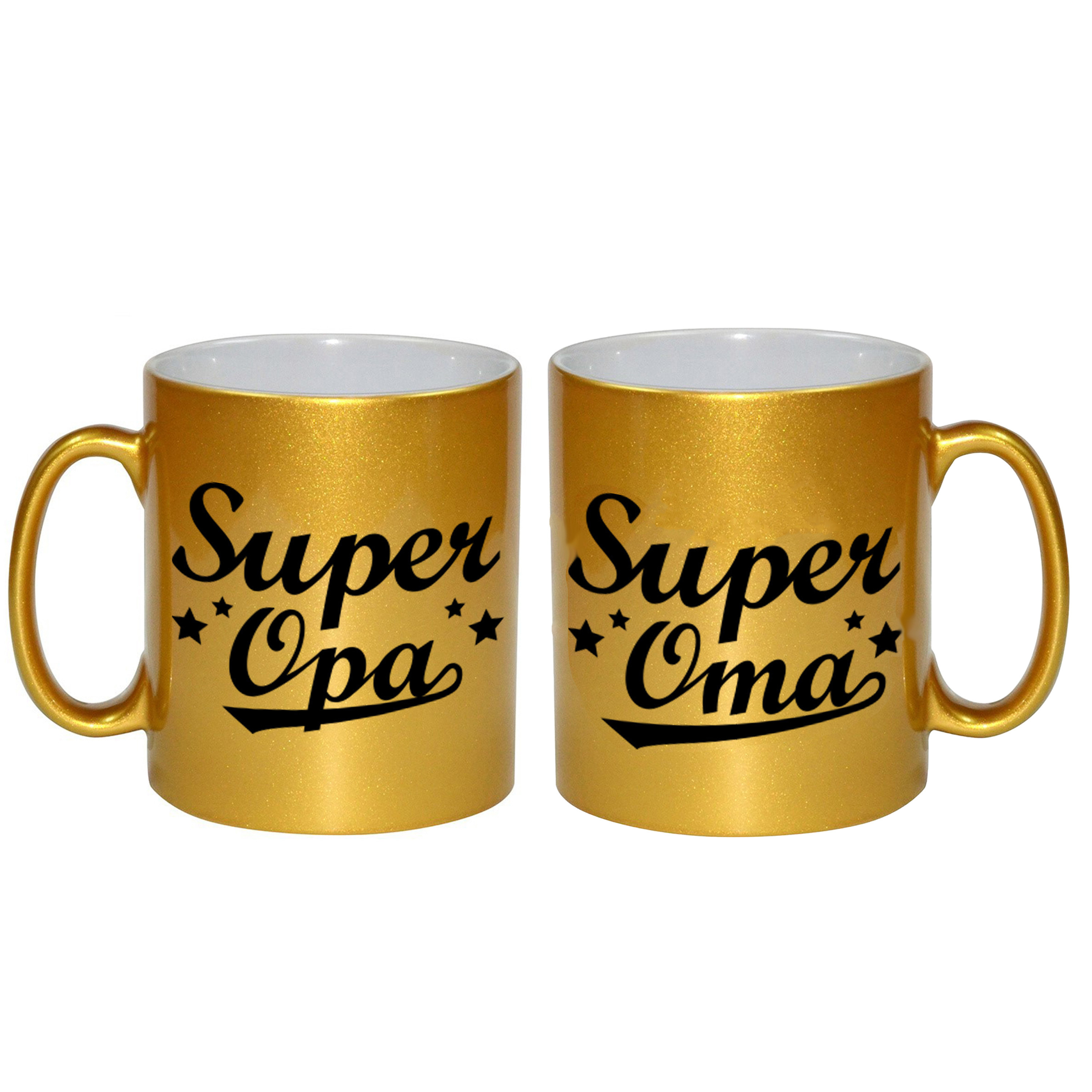 Cadeau set Super oma/opa koffie mokken / bekers goud 330 ml -