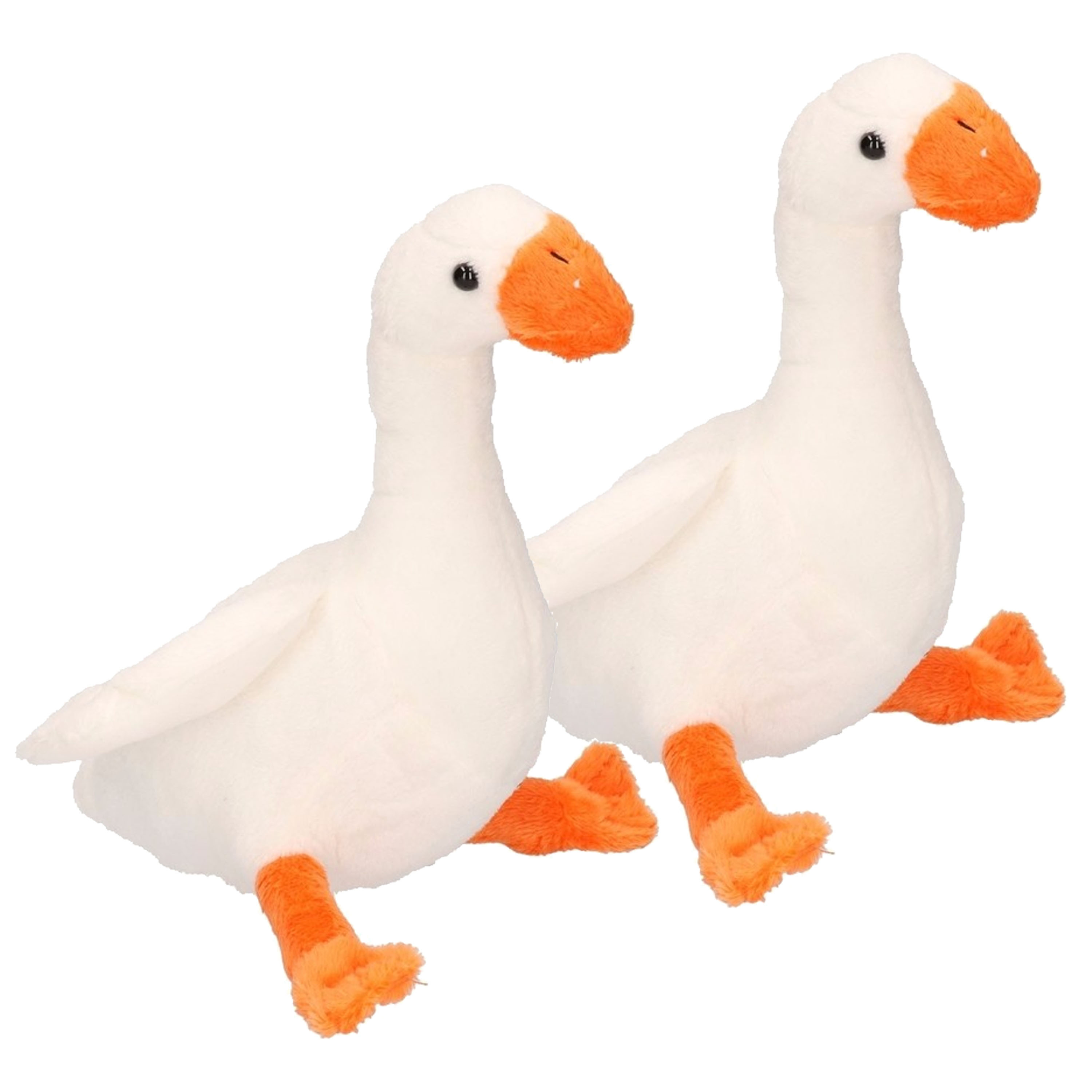 Pluche knuffel gans - 2x - wit - 18 cm - vogel -