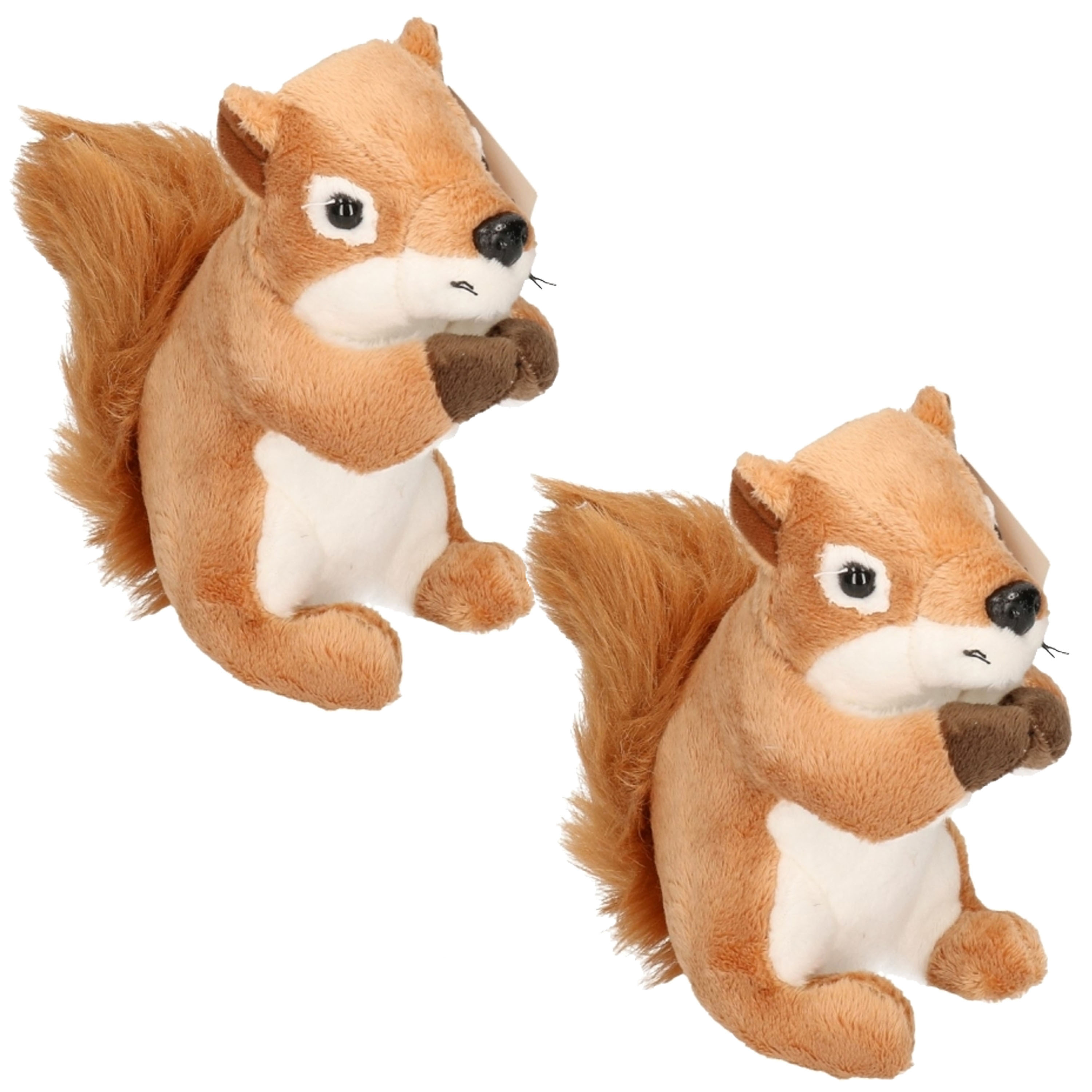 Eekhoorn - Set van 2x stuks - knuffel - pluche - zacht -14 cm -