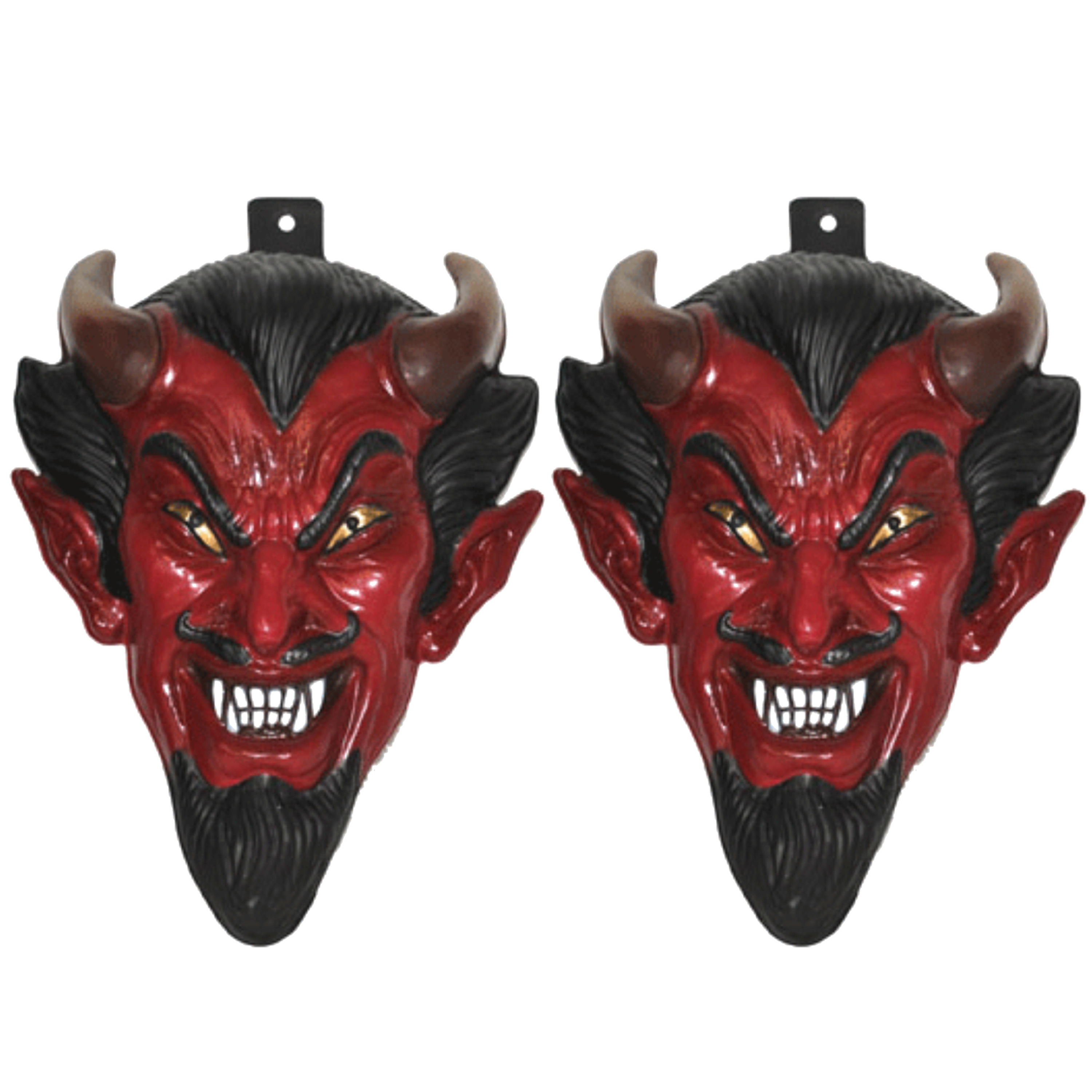 2x stuks plastic duivel wand/muur versiering masker -