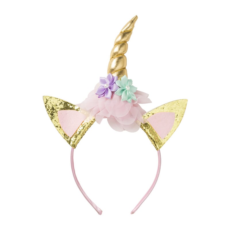 Unicorn diadeem - goudkleurig/roze - 11x17.5 cm