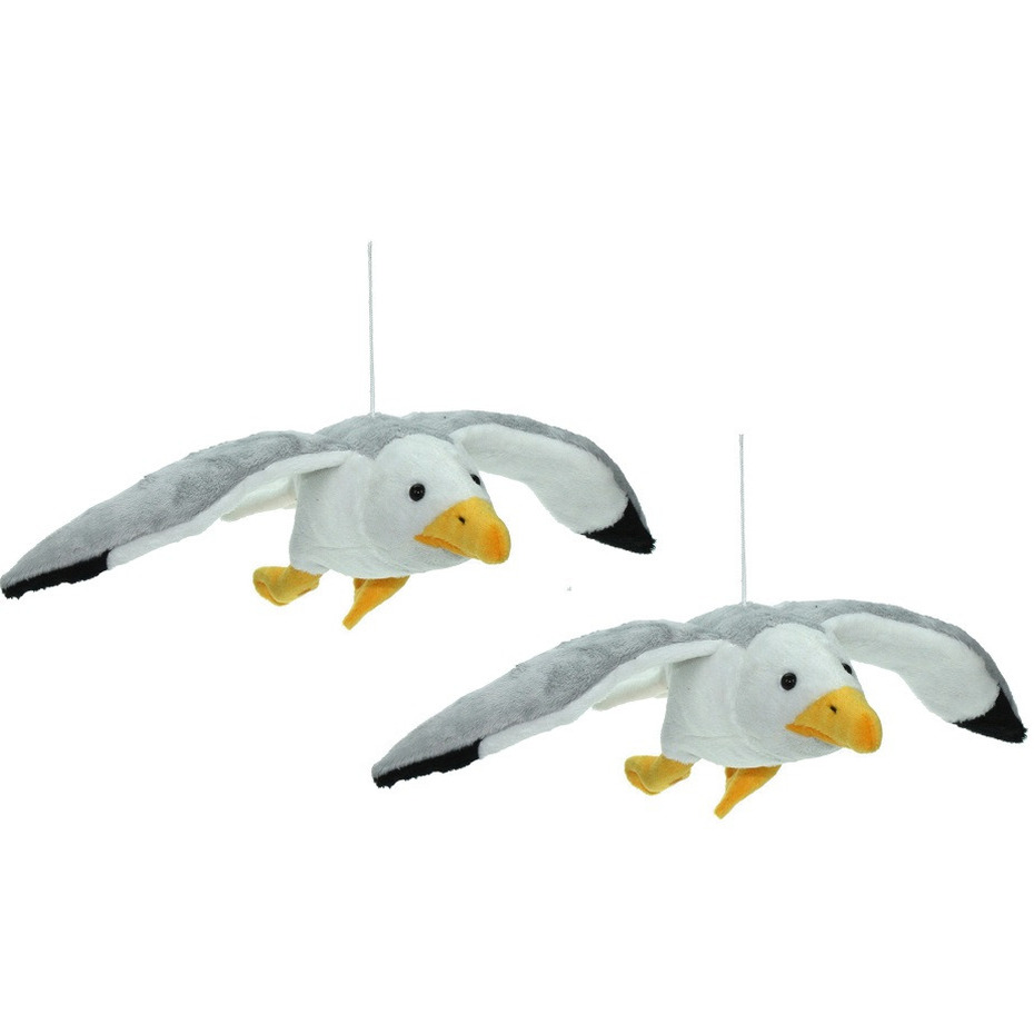 Set van 2x stuks pluche knuffel dieren Zeemeeuw vogel van 31 cm -
