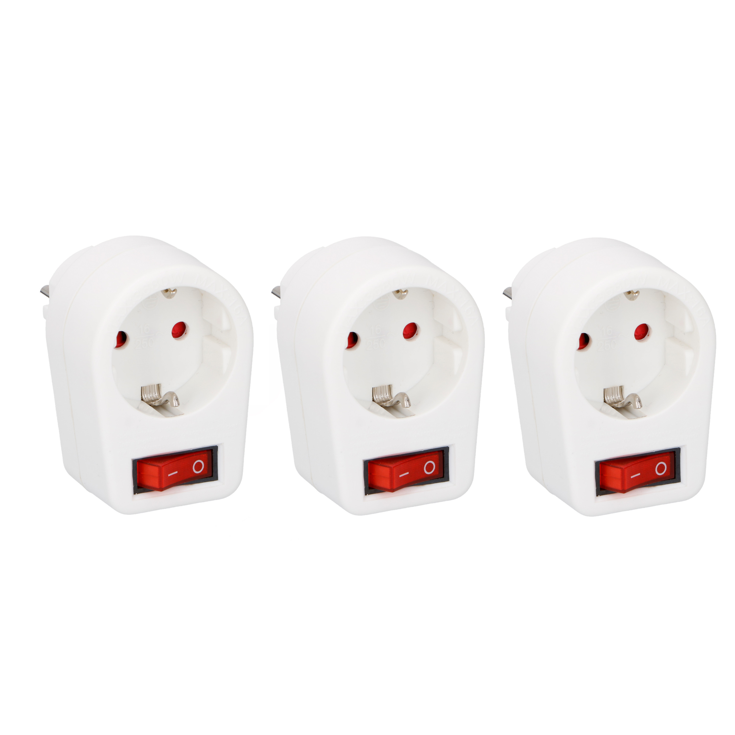 Pakket van 3x stuks stekkerdoos/stroom adapters met switch/kinder beveiliging -