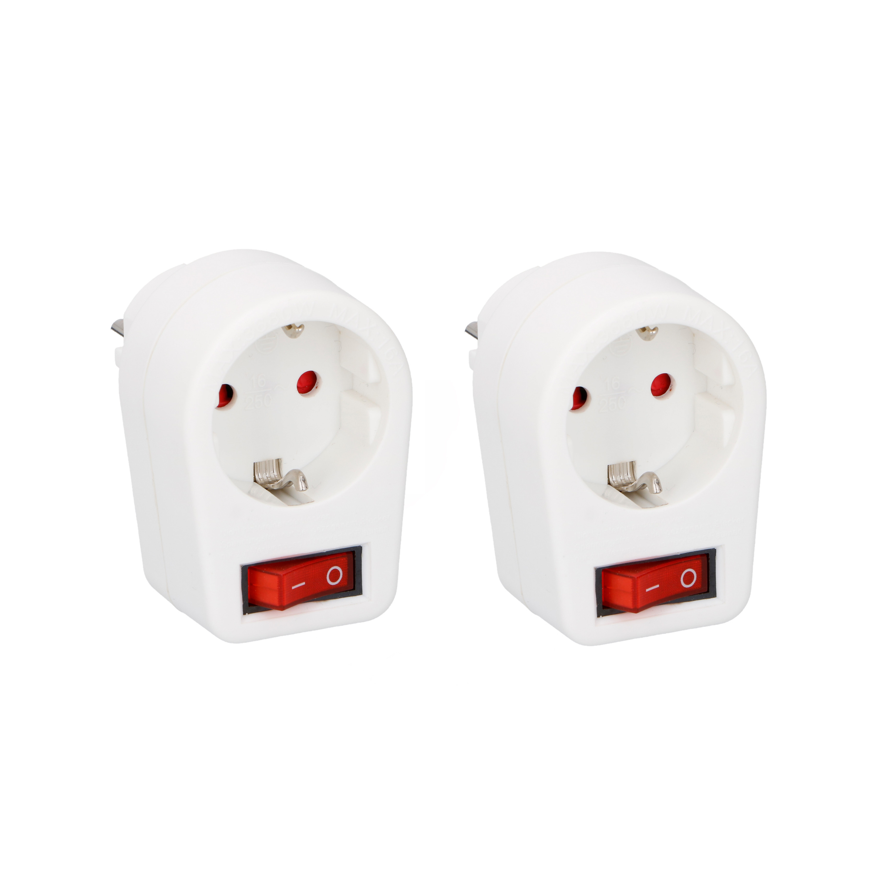 Pakket van 2x stuks stekkerdoos/stroom adapters met switch/kinder beveiliging -