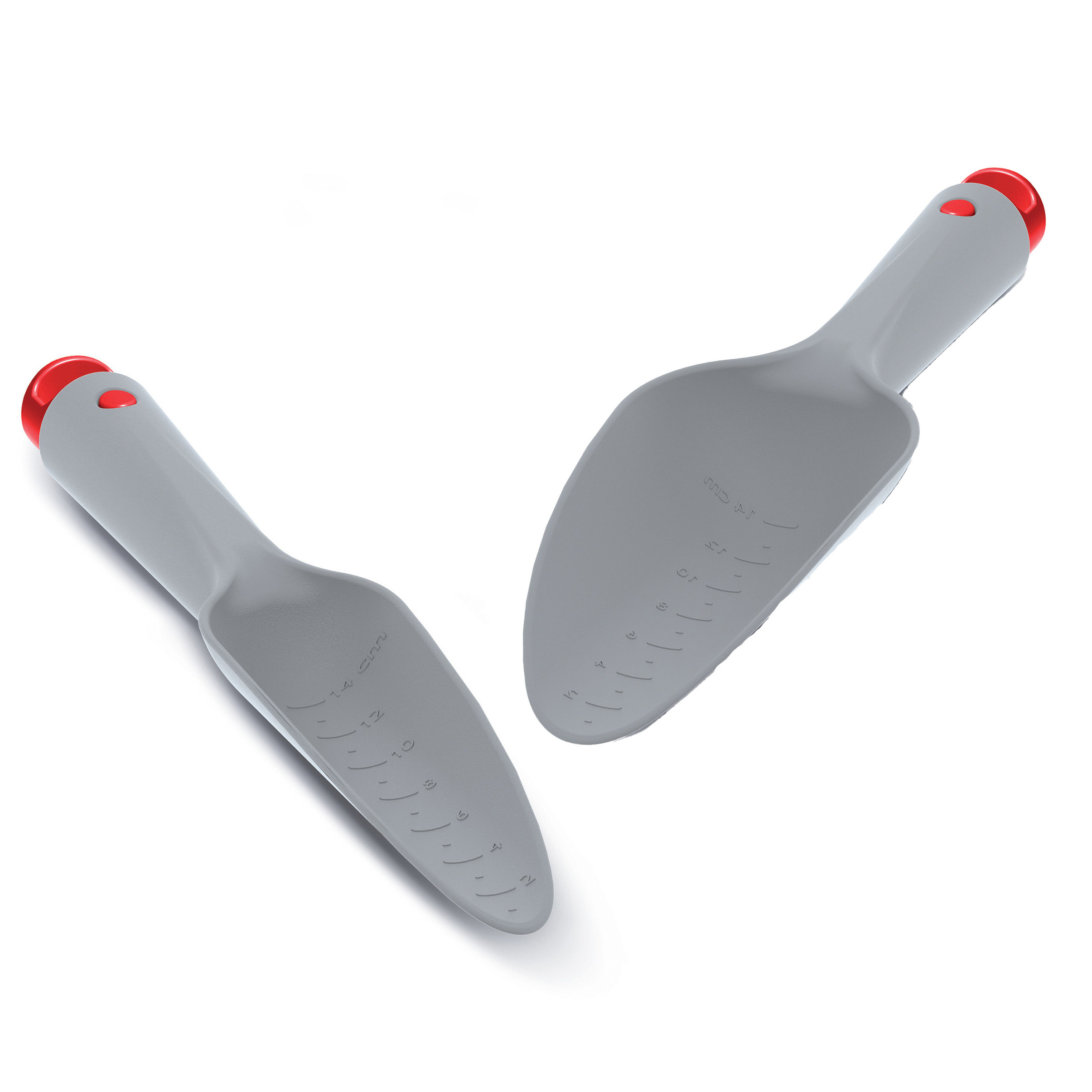Set van 2 grijze kunststof tuinscheppen 31 cm verschillende breedtes -