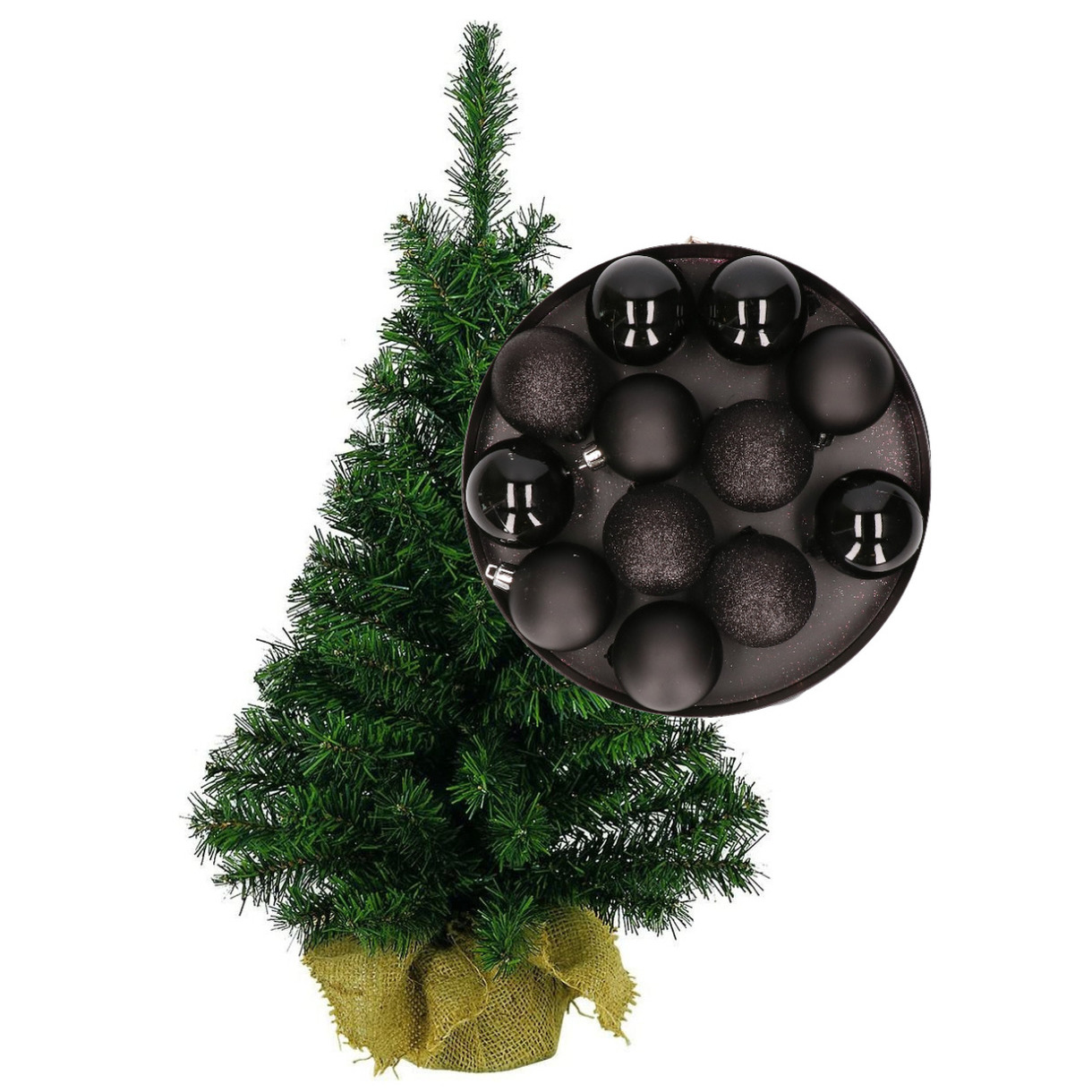 Mini kerstboom/kunst kerstboom H45 cm inclusief kerstballen zwart -