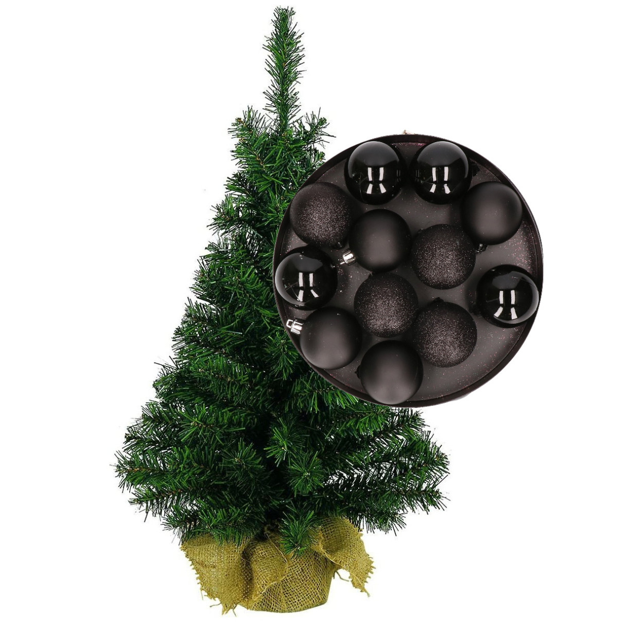 Mini kerstboom/kunst kerstboom H75 cm inclusief kerstballen zwart -