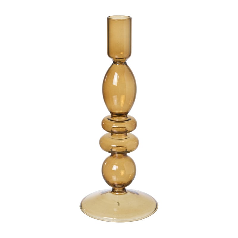 Glazen kandelaar - bruin - ø9x22.5 cm