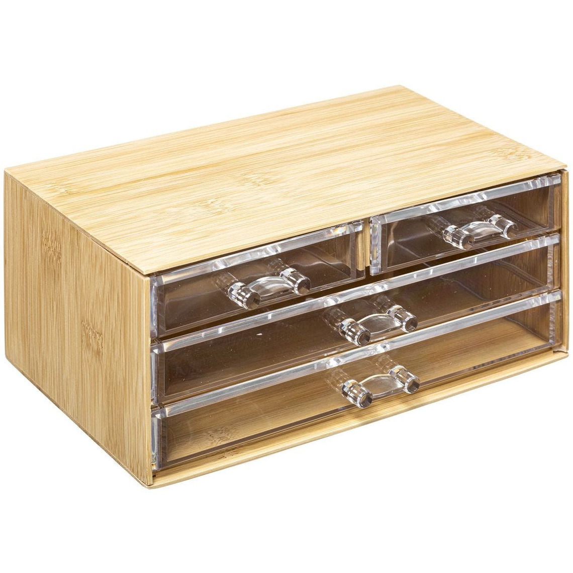 Sieraden/make-up organizer - 4 lades - 24 x 11 cm - rechthoek - bamboe/kunststof - opbergen -