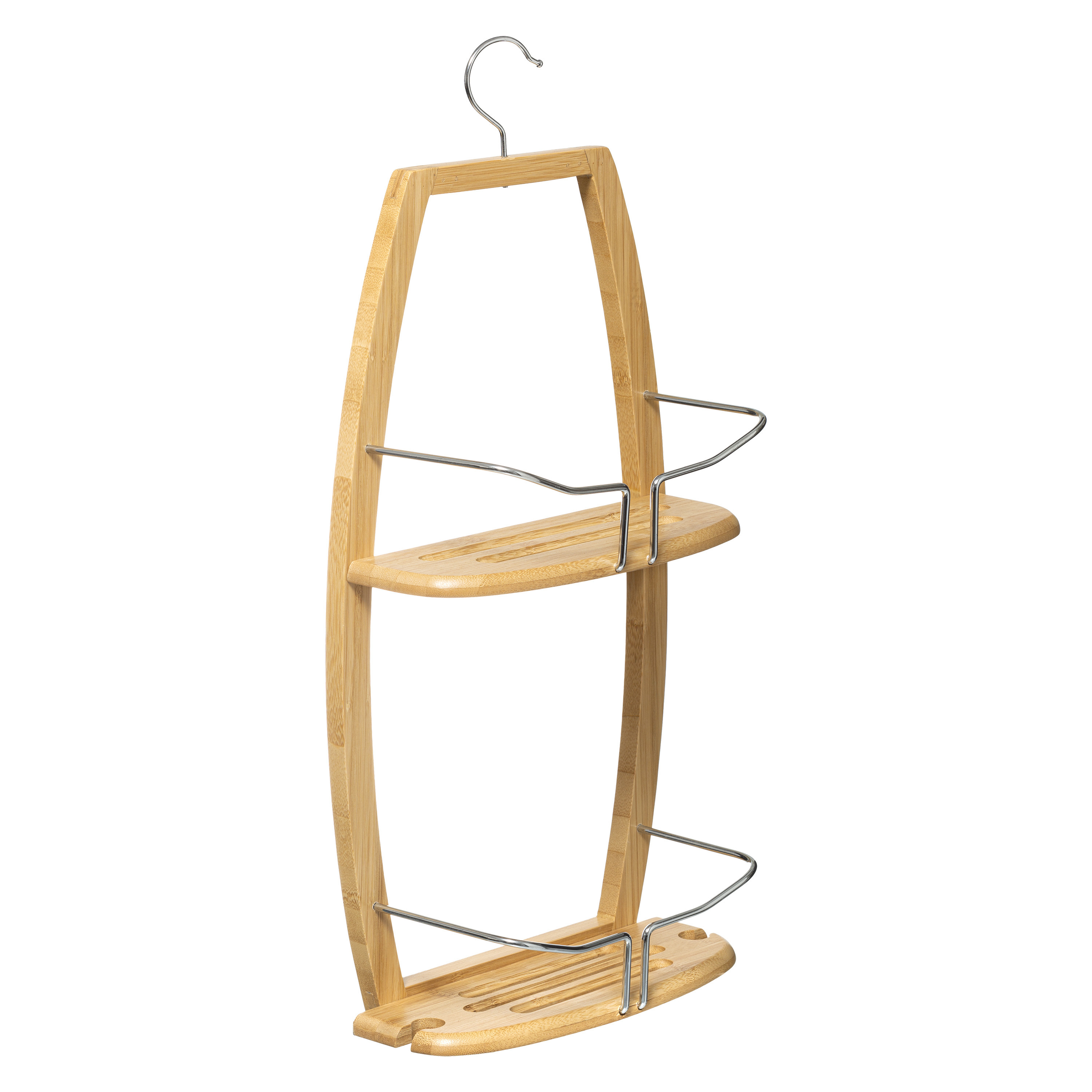 Luxe doucherekje/badkamerrekje 2 lagen bamboe hout met ophanghaak 27 x 13 x 59 cm -