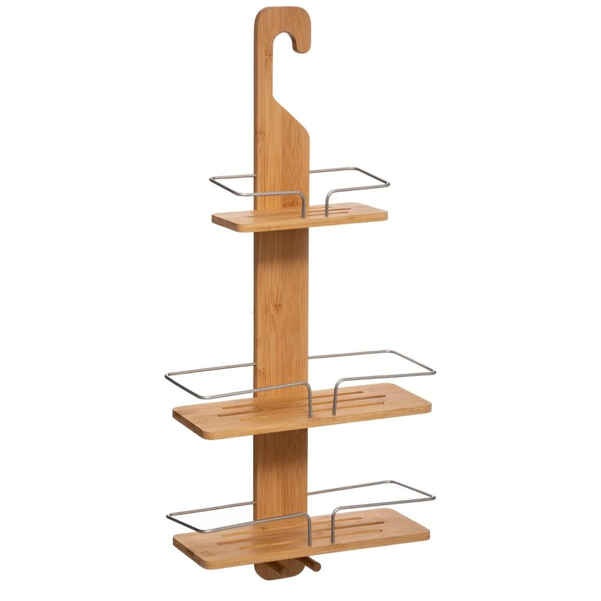 Luxe doucherekje/badkamerrekje 3 lagen bamboe hout met ophanghaak 31 x 12 x 70 cm -