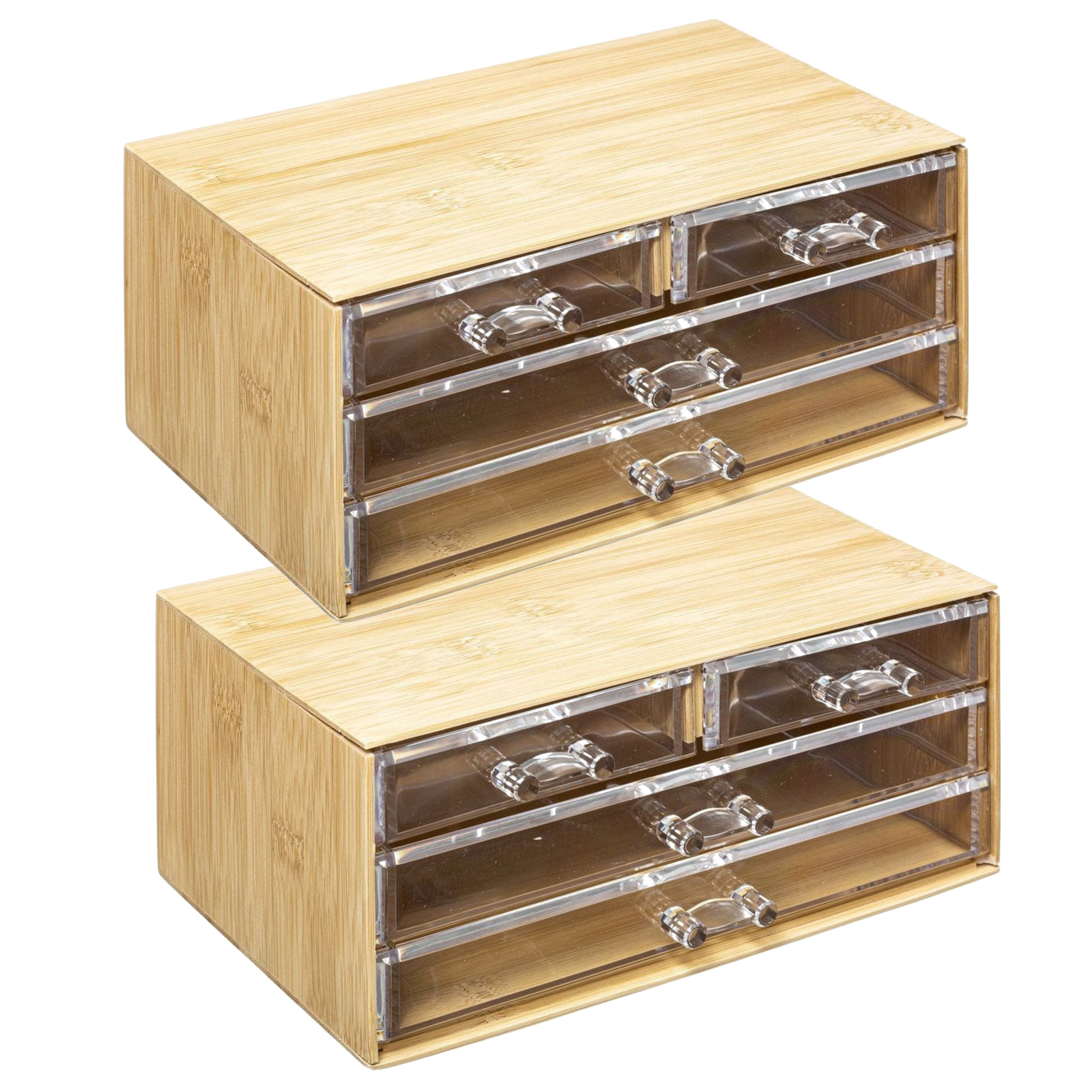 2x Stuks sieraden/make-up organizer 4 lades rechthoek 24 x 11 cm van kunststof/bamboe -