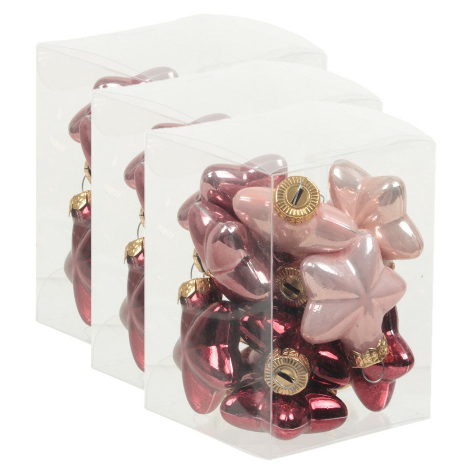 36x stuks glazen sterren kersthangers roze tinten 4 cm mat/glans -